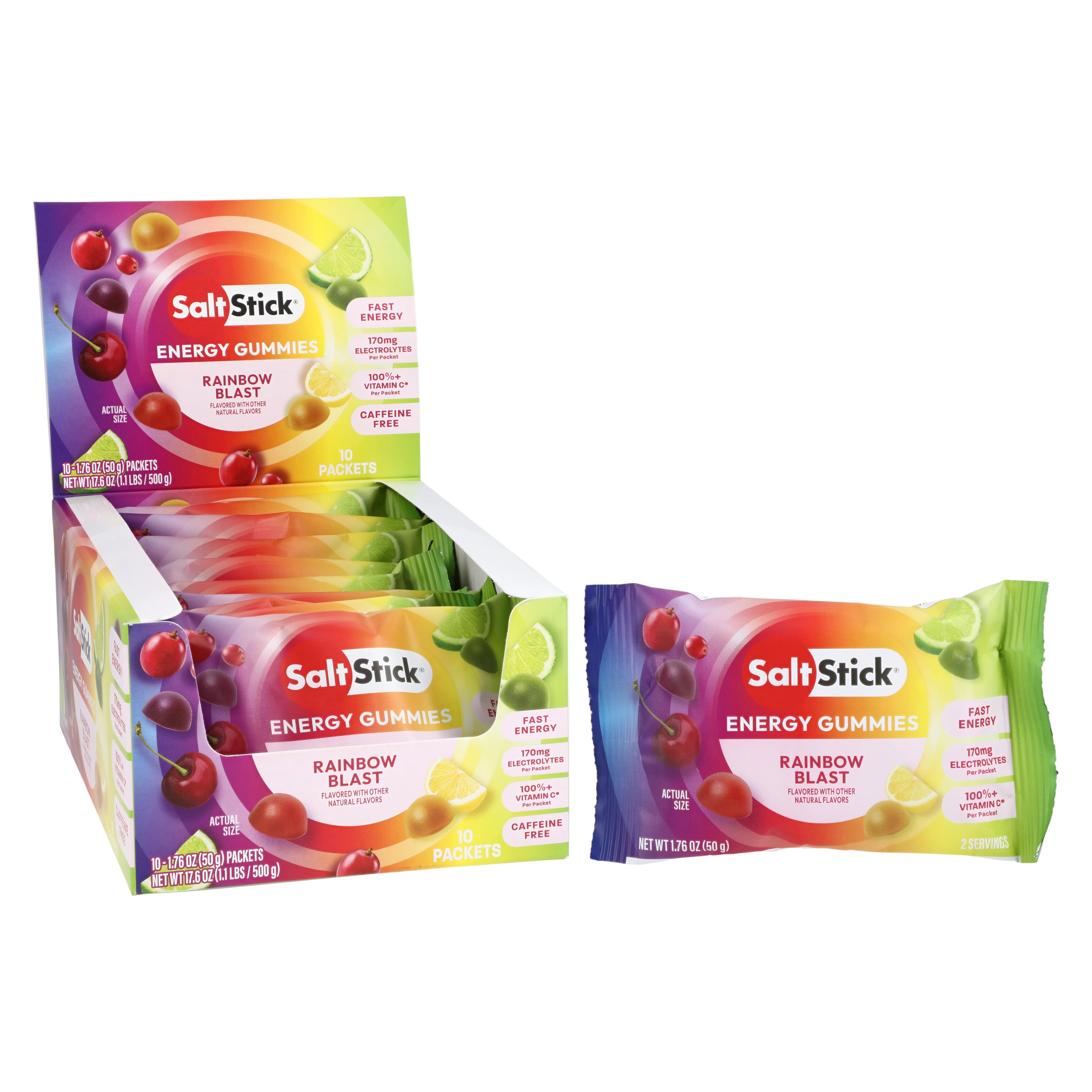SaltStick Electrolyte Chews, Rainbow Blast, 10 Chews per Packet, 10 Packets per Carton