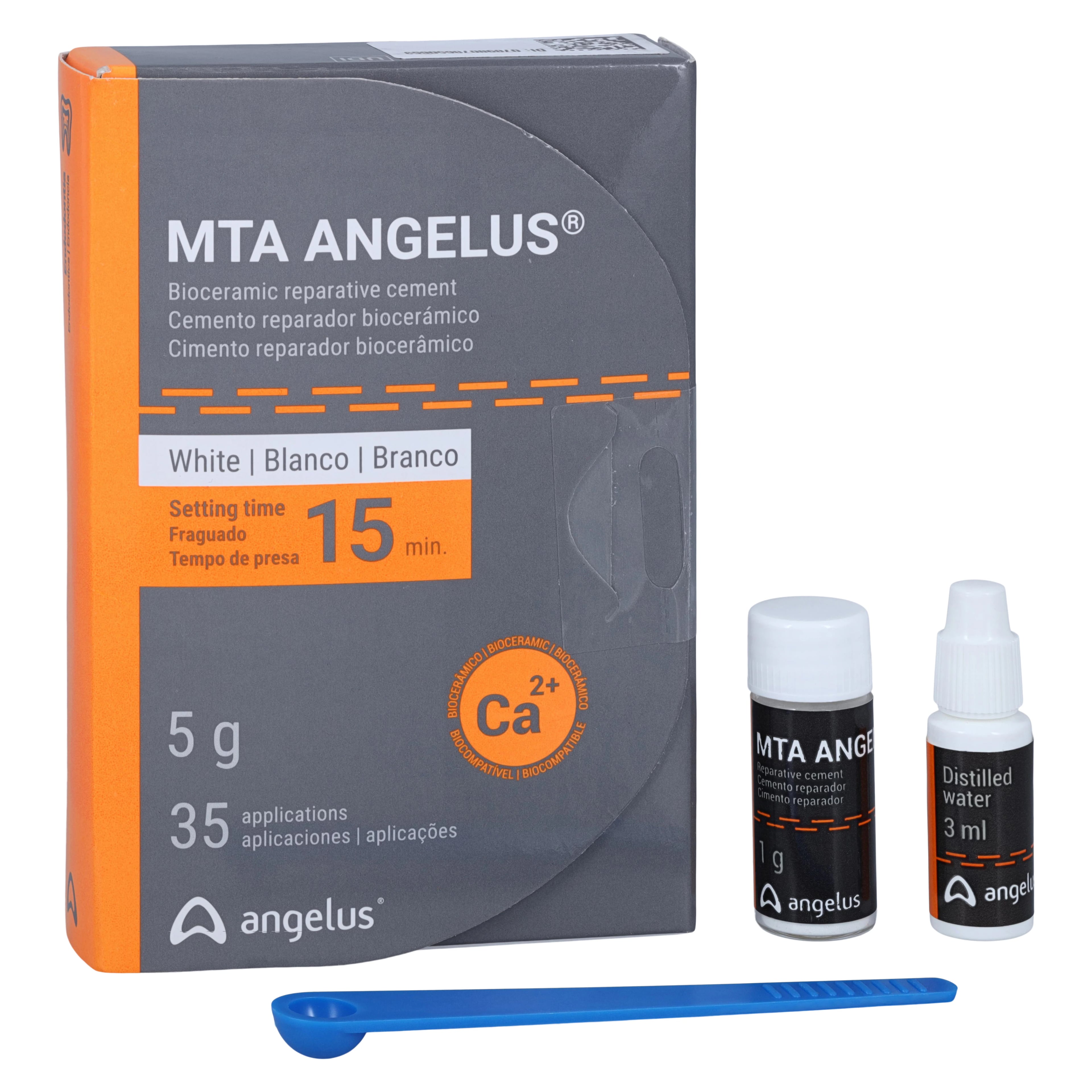MTA Angelus White 5g Reparative Cement (5 x 1g Vials, 3mL Distilled Water, Measuring Scoop, 35 Doses, Ref 1822)