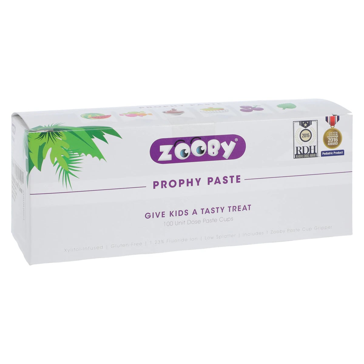 Zooby Prophy Paste, Coarse Grit, Happy Hippo Cake Flavor, 100 Unit-Dose Cups, 1.23% Fluoride, Xylitol, Gluten-Free, 603010