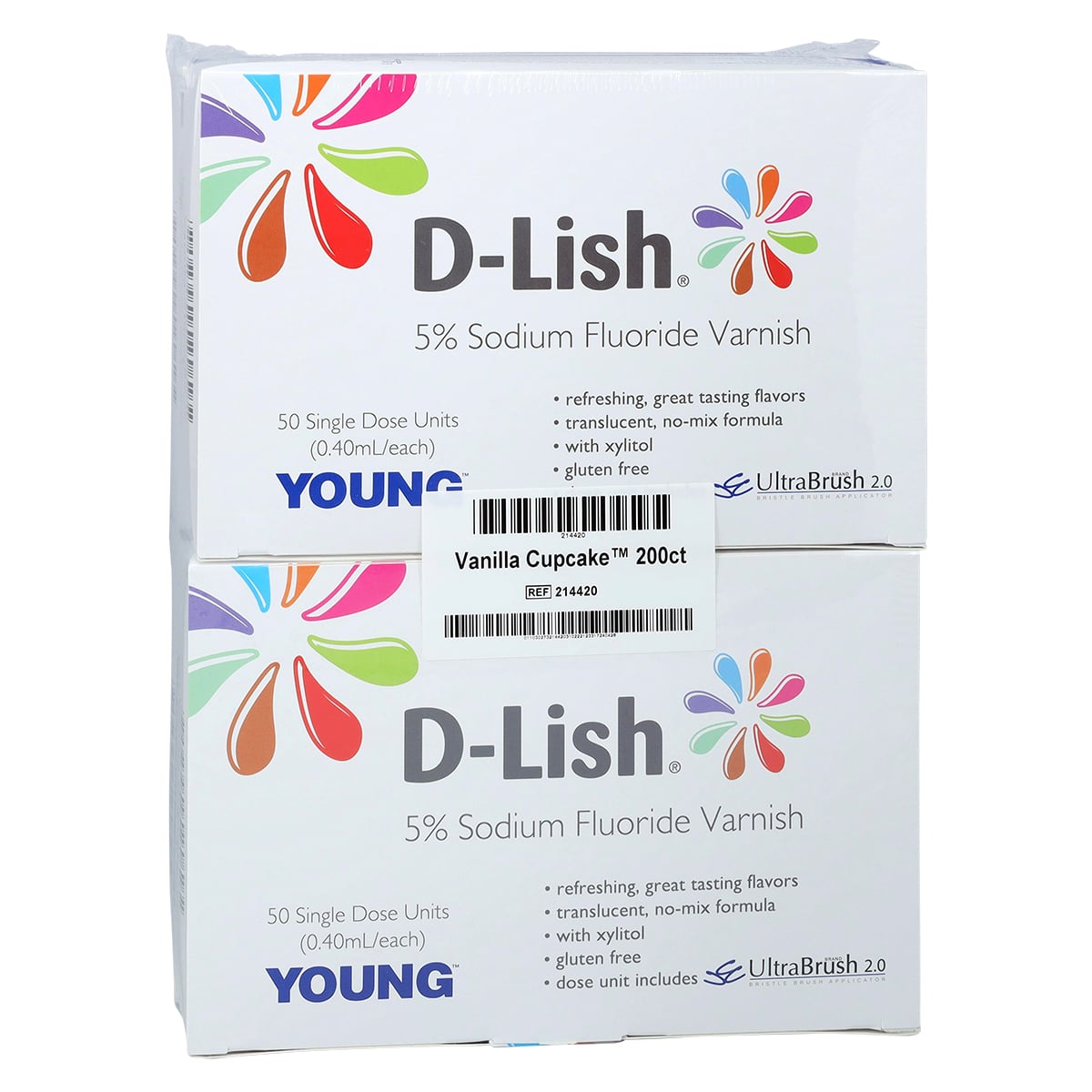 D-Lish 5% Sodium Fluoride Varnish, Vanilla Cupcake, 0.4 mL Unit Dose, 200/Box, 214420