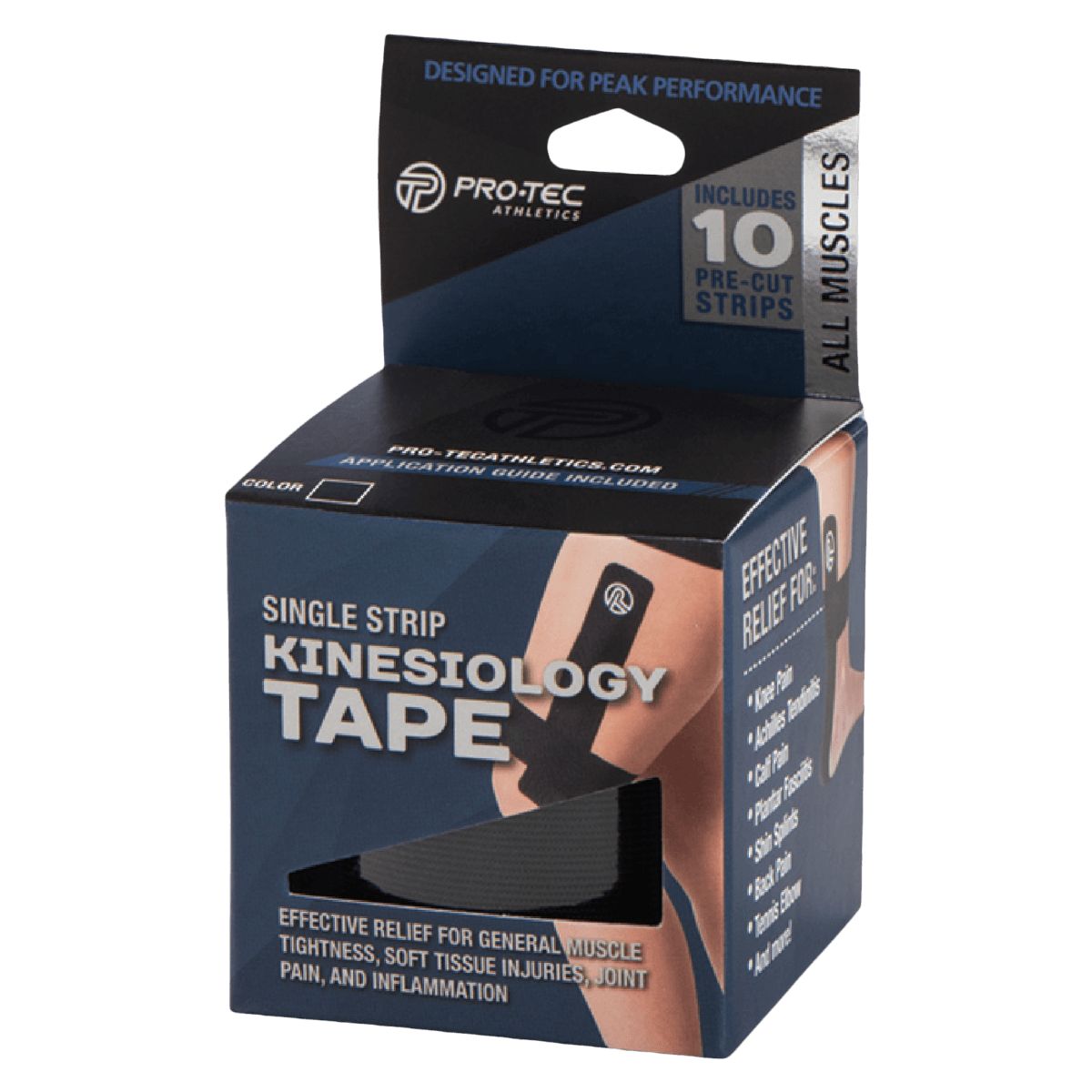Pro-Tec Athletics PTKines-I Tape, Elastic Kinesiology Tape, Black, 1 Roll/Box