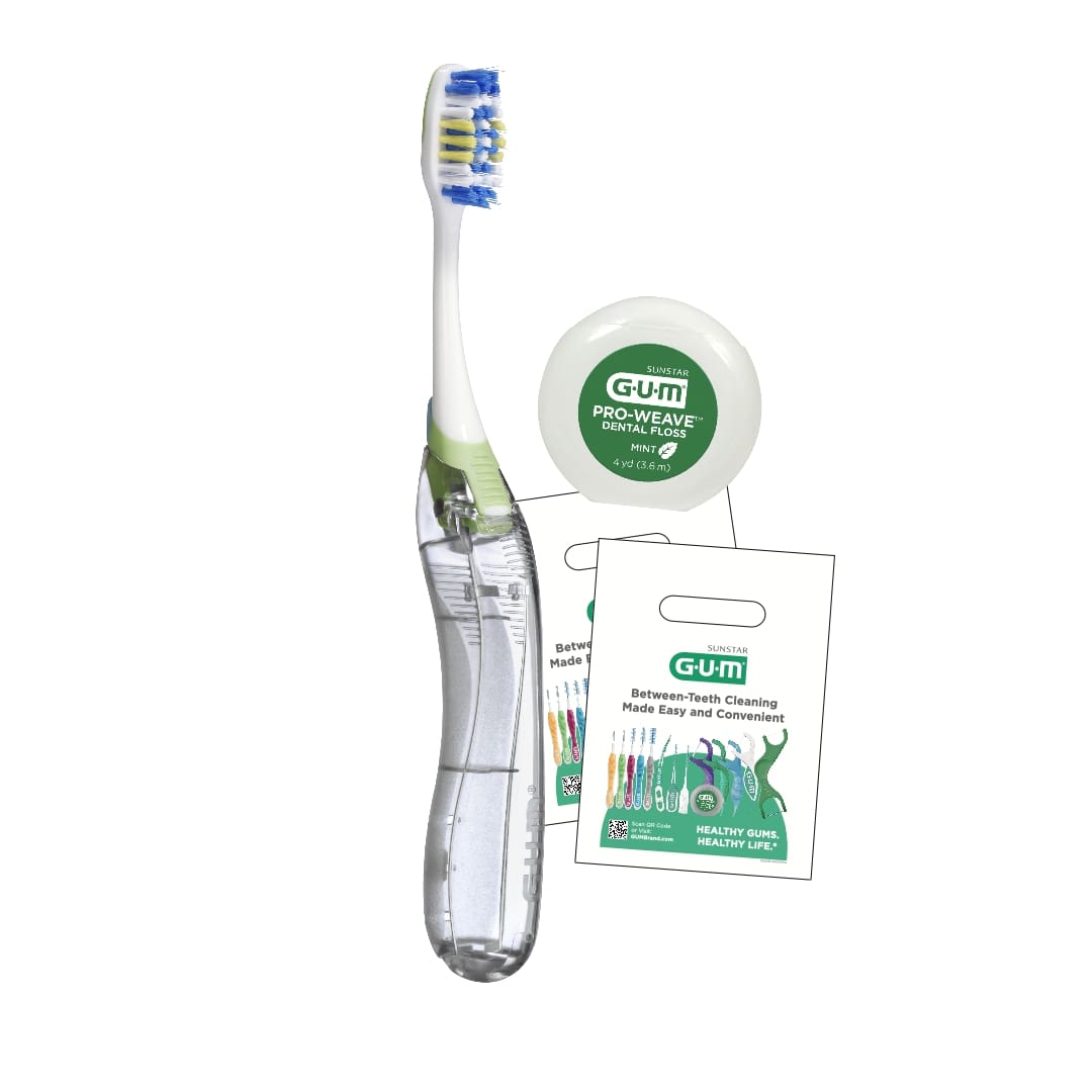 GUM Travel Toothbrush with Floss Bundle, Adult Patient Pack, 144 Kits (KIT153P)