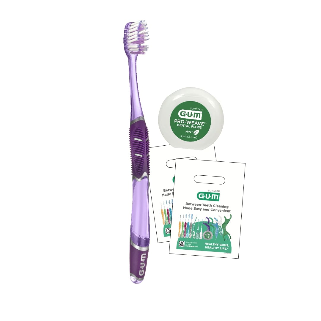 GUM® Technique® Deep Clean Adult Patient Pack Bundle (KIT525P) - 144 Kits: Toothbrush, ButlerWeave® Floss, Patient Bag