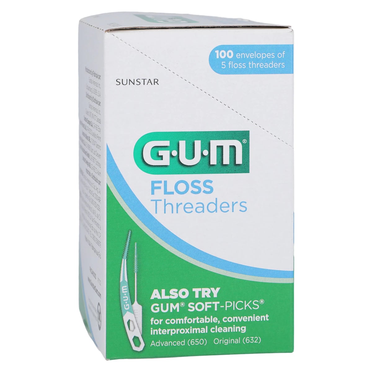 Sunstar GUM Eez-Thru Floss Threaders, 100 Envelopes per Box, 5 Threaders per Envelope, 840PQA