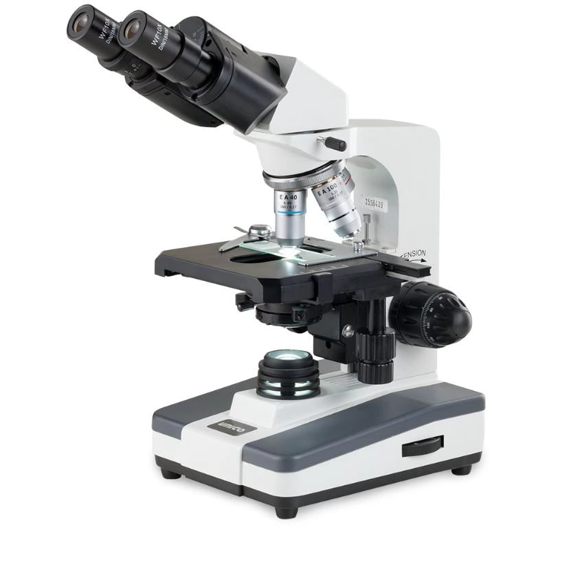 Unico Binocular Microscope, Cordless, 4X/10X/40X/100X, LED, Iris Diaphragm, Coaxial Focusing