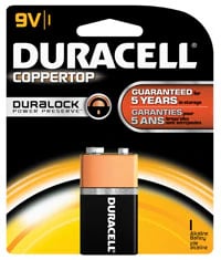 Duracell Alkaline Battery, 9 Volt, Each