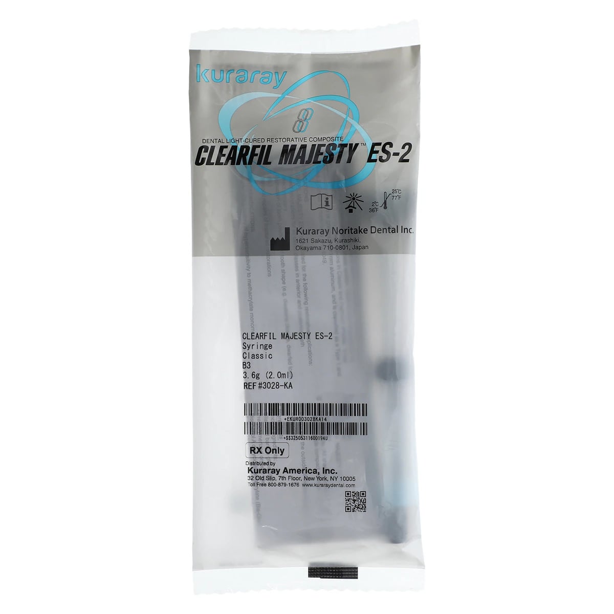 Clearfil Majesty ES-2 Classic Universal Nanohybrid Composite, Syringe Refill, Shade B3, 3.6 g (2.0 mL), 1/Pk, 3028KA