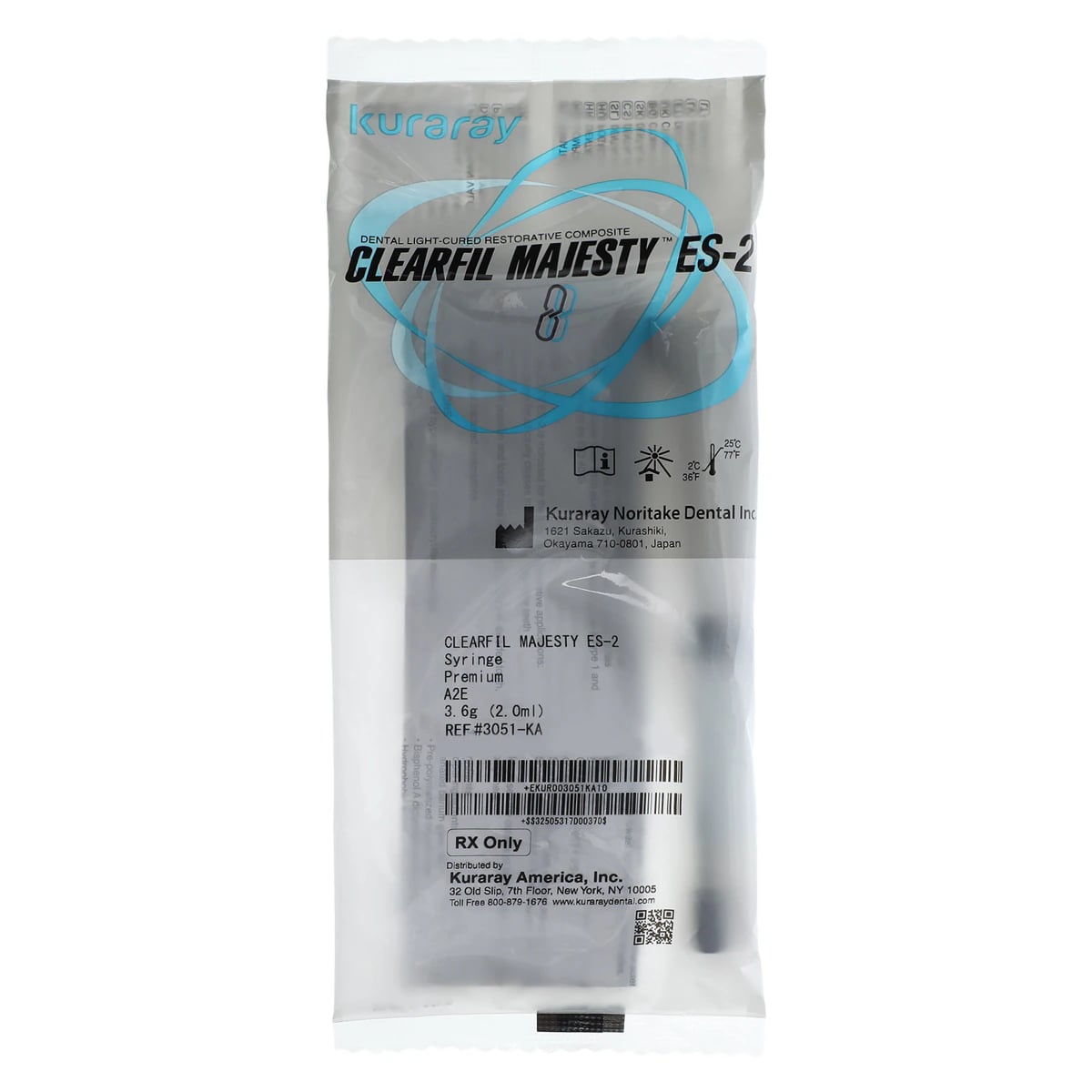 Clearfil Majesty ES-2 Premium Light-Cure Nanohybrid Composite, Syringe Refill, Universal Viscosity, Shade A2E (Enamel), 3.6 g (2.0 mL), 1/Pk, 3051KA