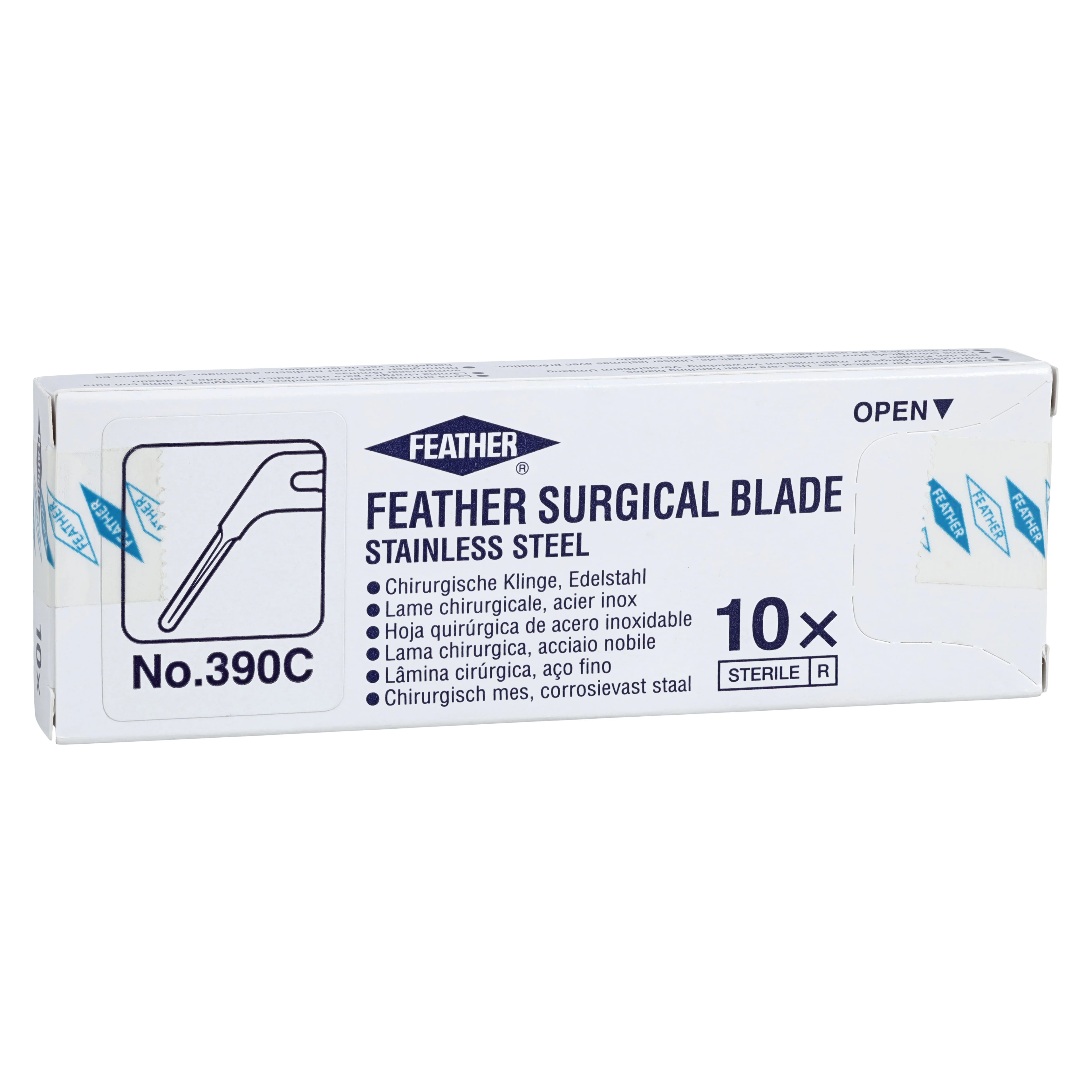 J. Morita Feather Microsurgical Blade #390C, Stainless Steel, Double-Edged, Curved, 10/Box, 27-07971007