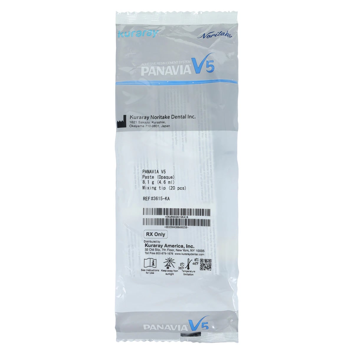Panavia V5 Universal Resin Cement Paste, Opaque, 4.6 mL Syringe with Mixing Tips, 3615KA