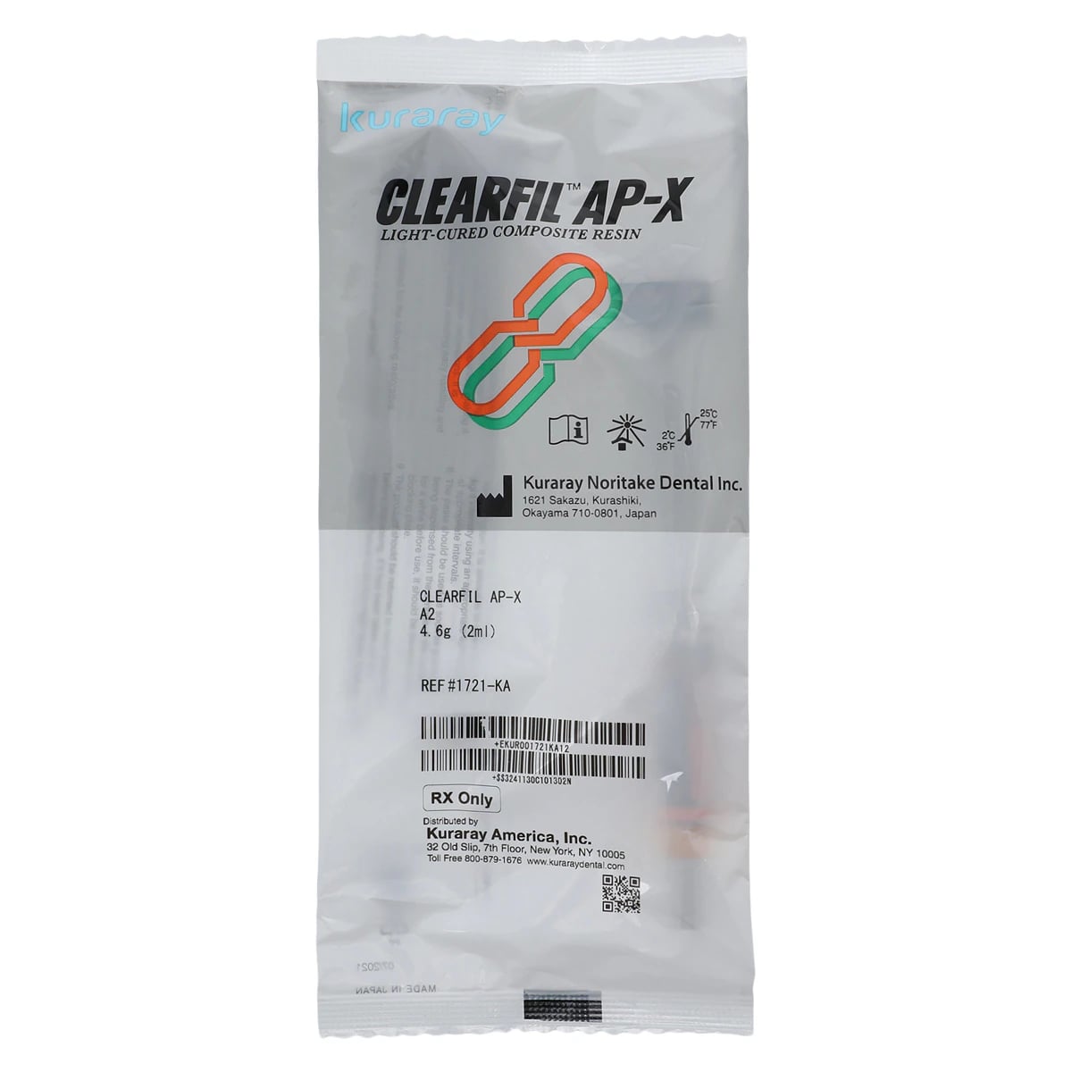 Clearfil AP-X Light-Cure Microhybrid Composite Syringe Refill, Universal Viscosity, Shade A2, 2 mL (4.6 g), 1/Pk, 1721KA