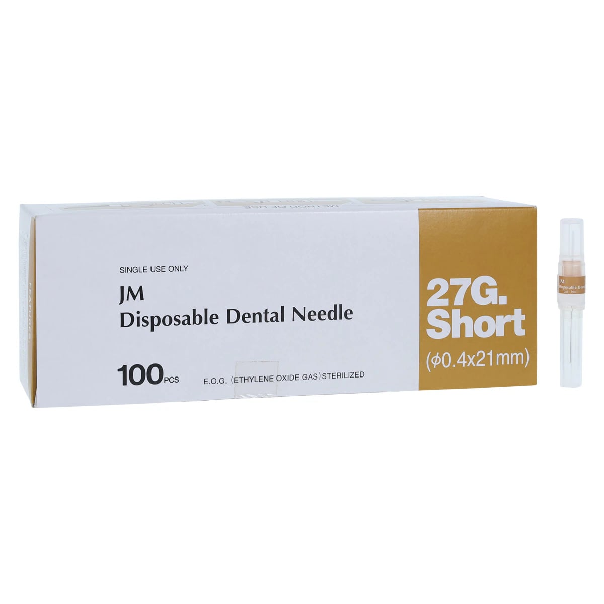 J. Morita Disposable Dental Needle, 27 Gauge Short (21mm), Plastic Hub with Bevel Indicator, Yellow, 100/Box, 20-27GS