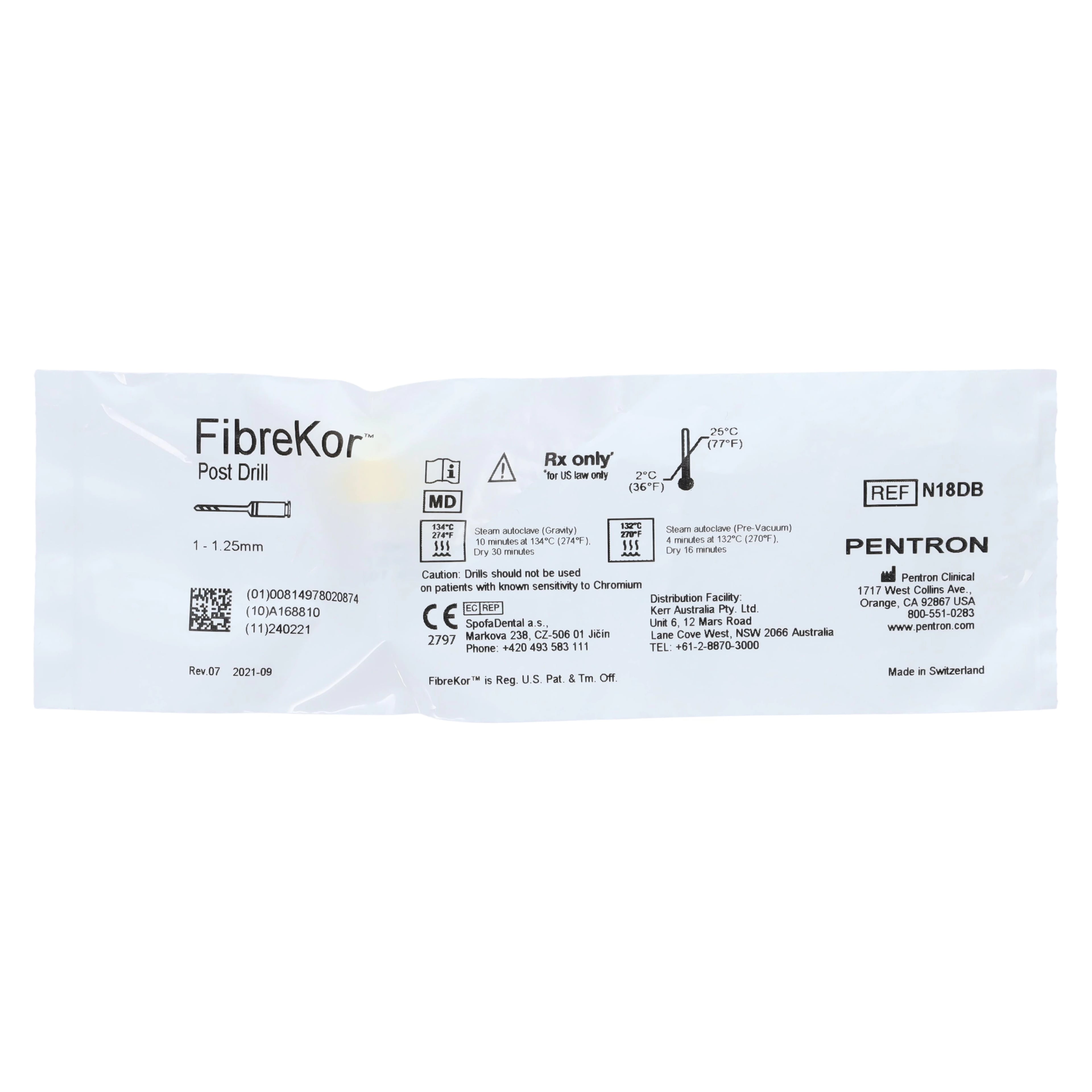 FibreKor® Parallel & Serrated Post Drill Refill, 1.25 mm, Yellow, N18DB, 1/Pk