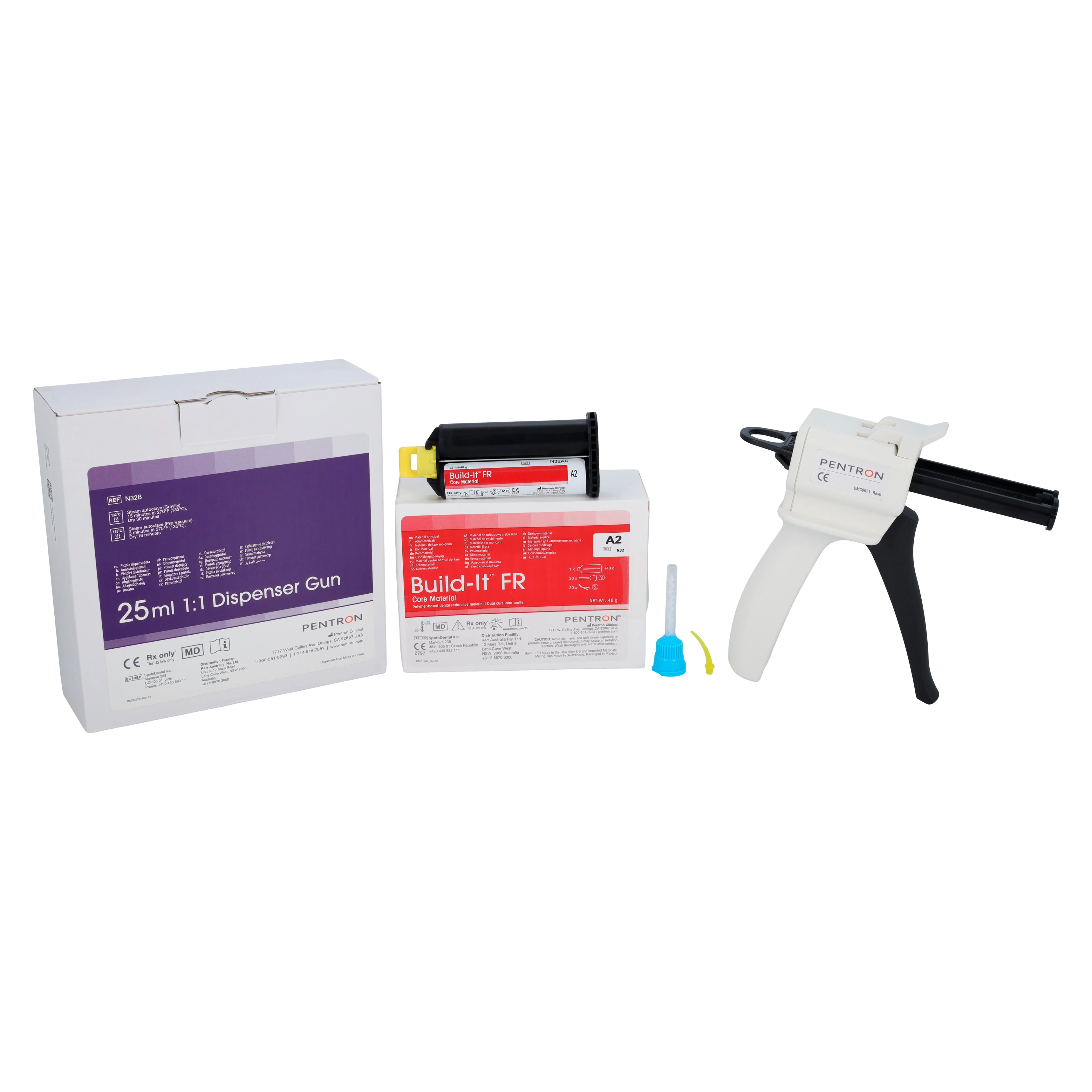 Build-It FR Fiber Reinforced Core Material A2 Cartridge Kit with Dispenser Gun, 25ml, N32