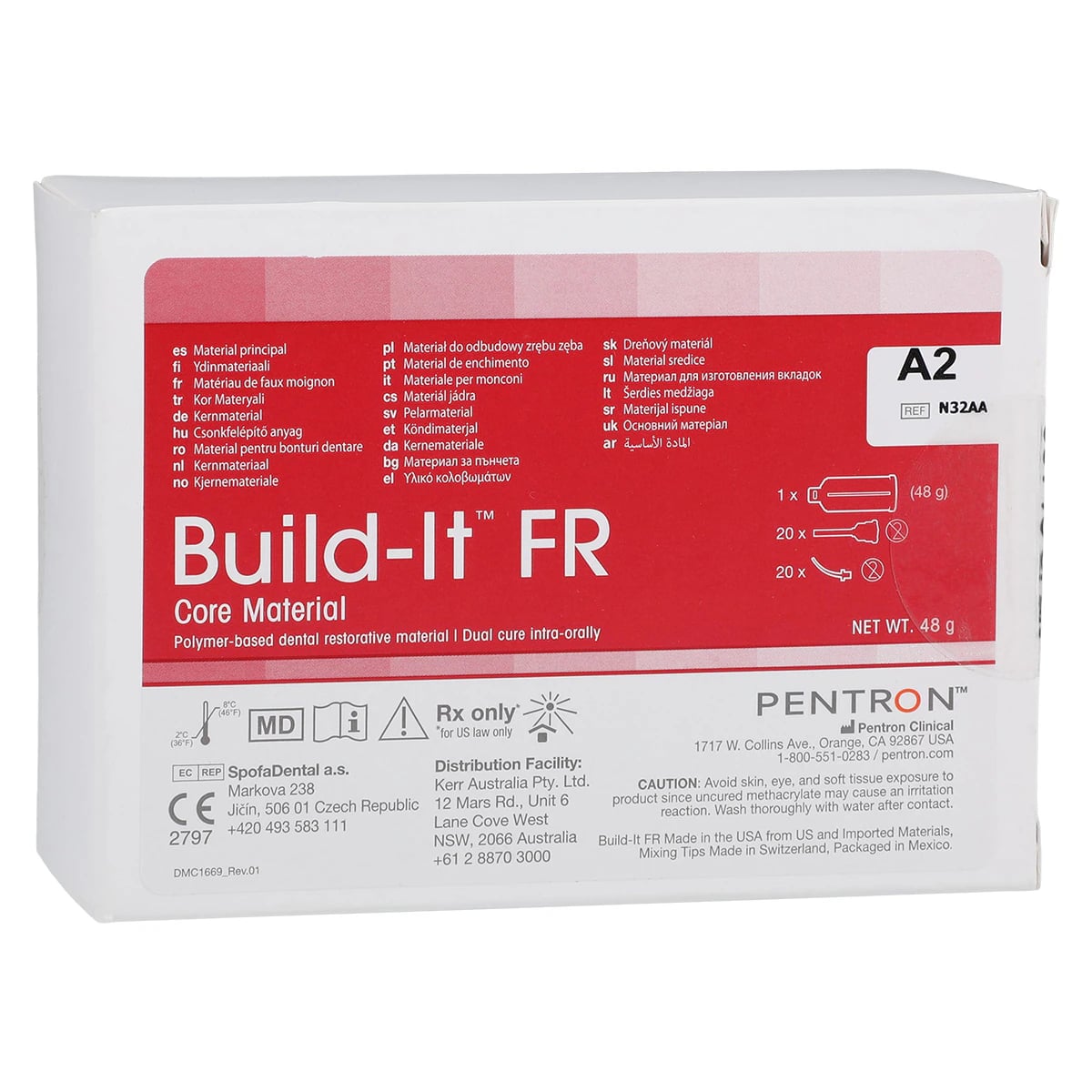 Build-It FR Fiber-Reinforced Core Build-Up Material, Dual-Cure, Cartridge Refill, 25 ml, Shade A2, 1/Pk, N32AA