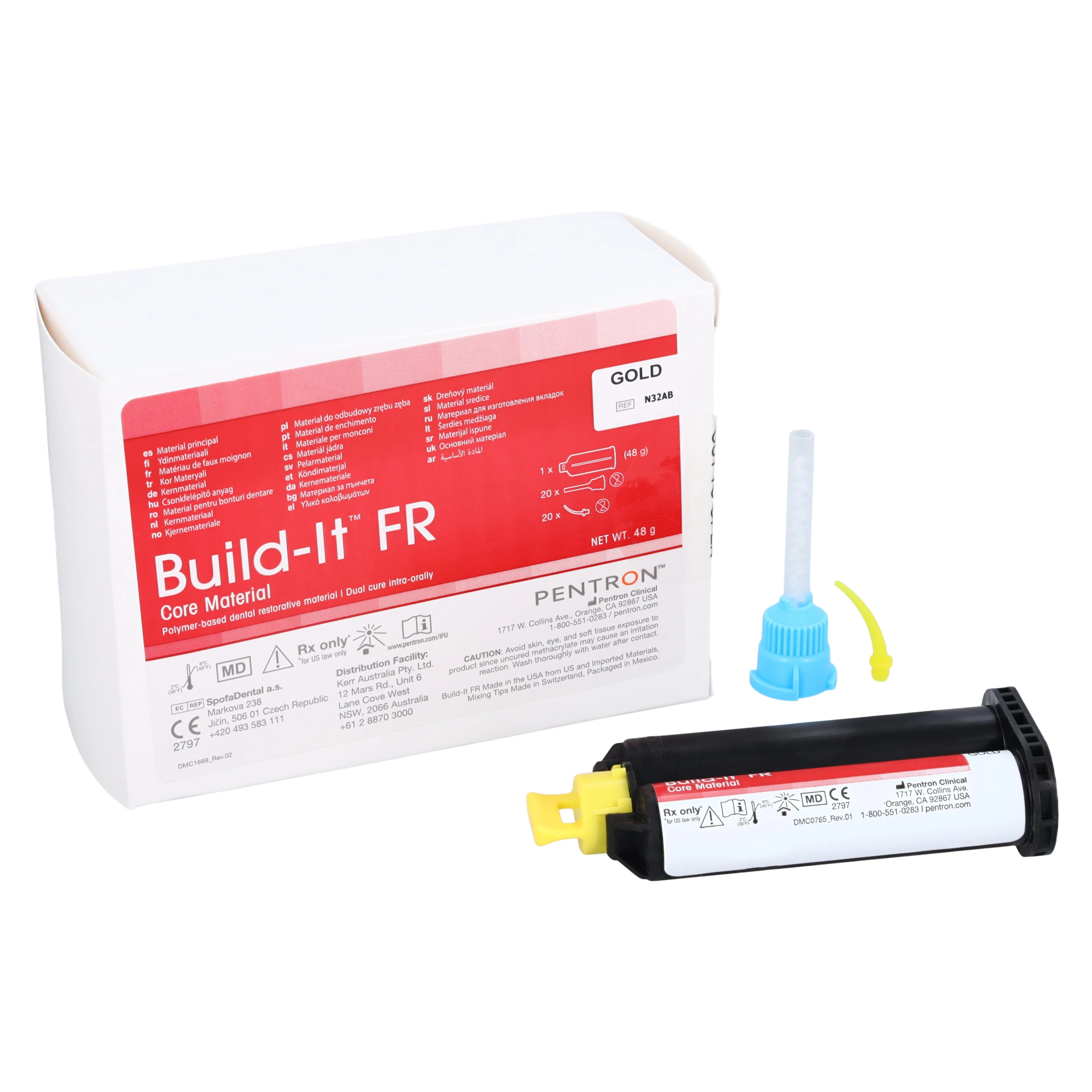 Build-It FR Fiber Reinforced Core Material, Dual-Cure, Cartridge Refill, 25 ml, Shade Gold, N32AB