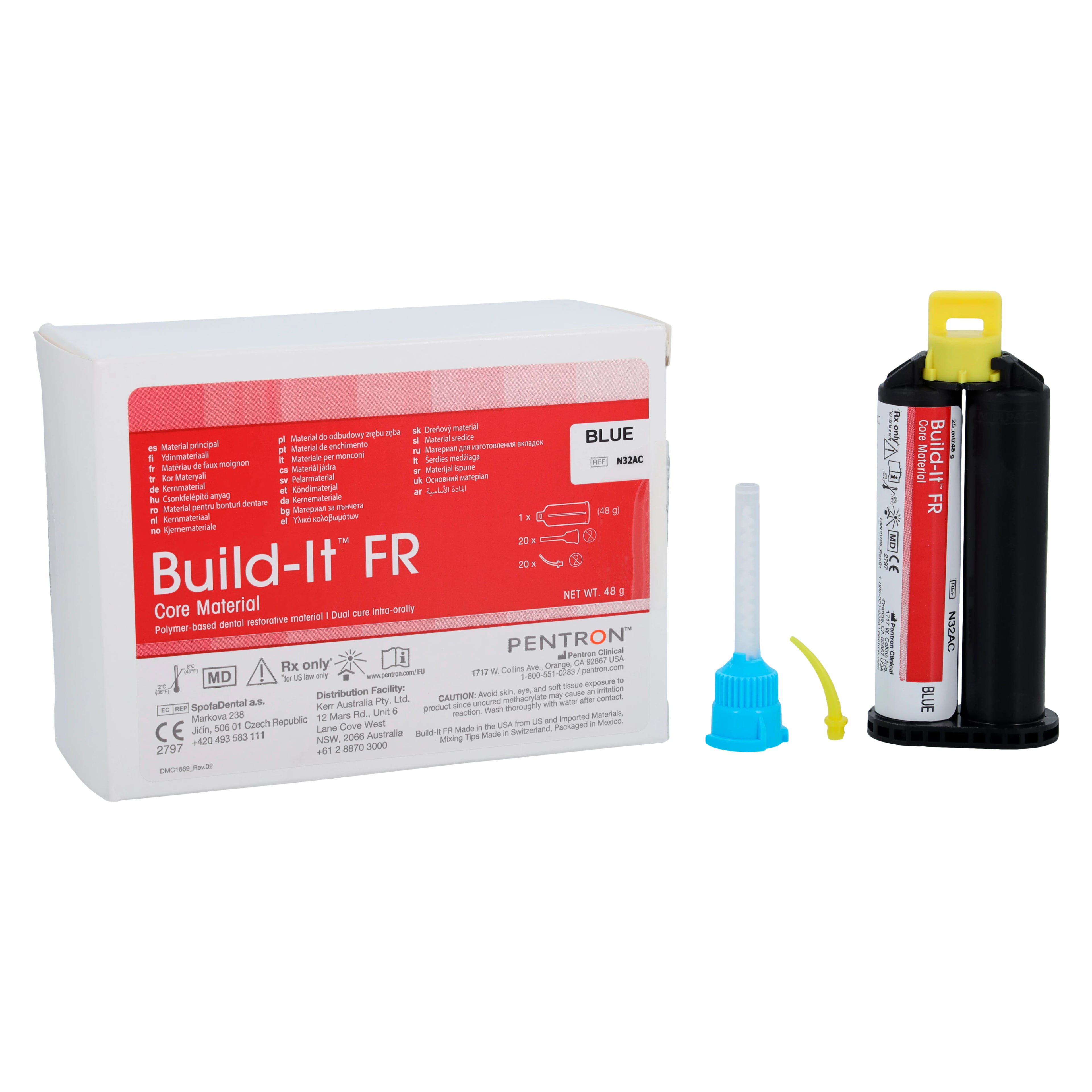 Build-It FR Fiber Reinforced Core Build-Up Material, Dual-Cure, Cartridge Refill, 25 ml, Shade Blue, N32AC