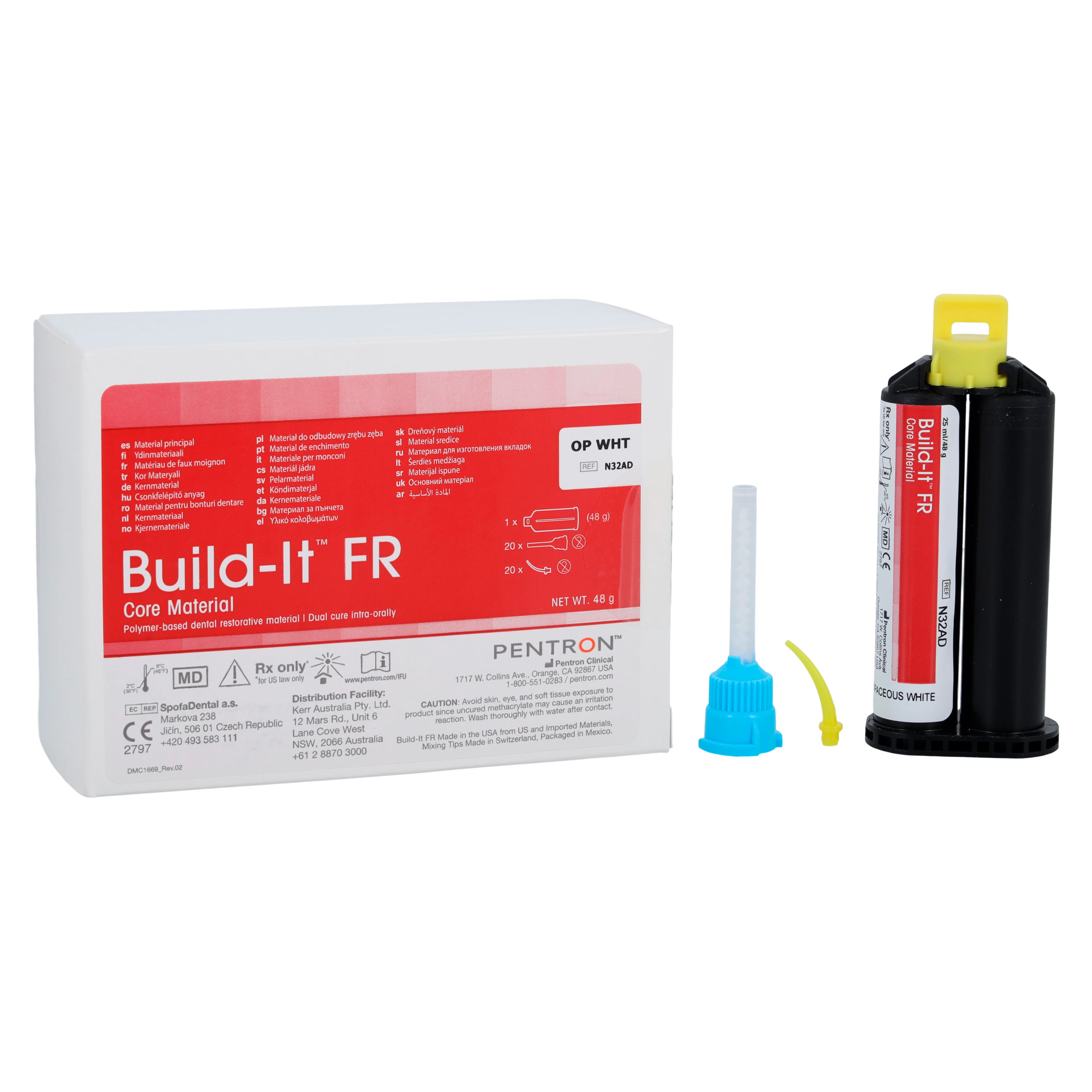 Build-It FR Fiber Reinforced Core Build-Up Material, Dual-Cure, Cartridge Refill, 25 ml, Opaceous White, N32AD