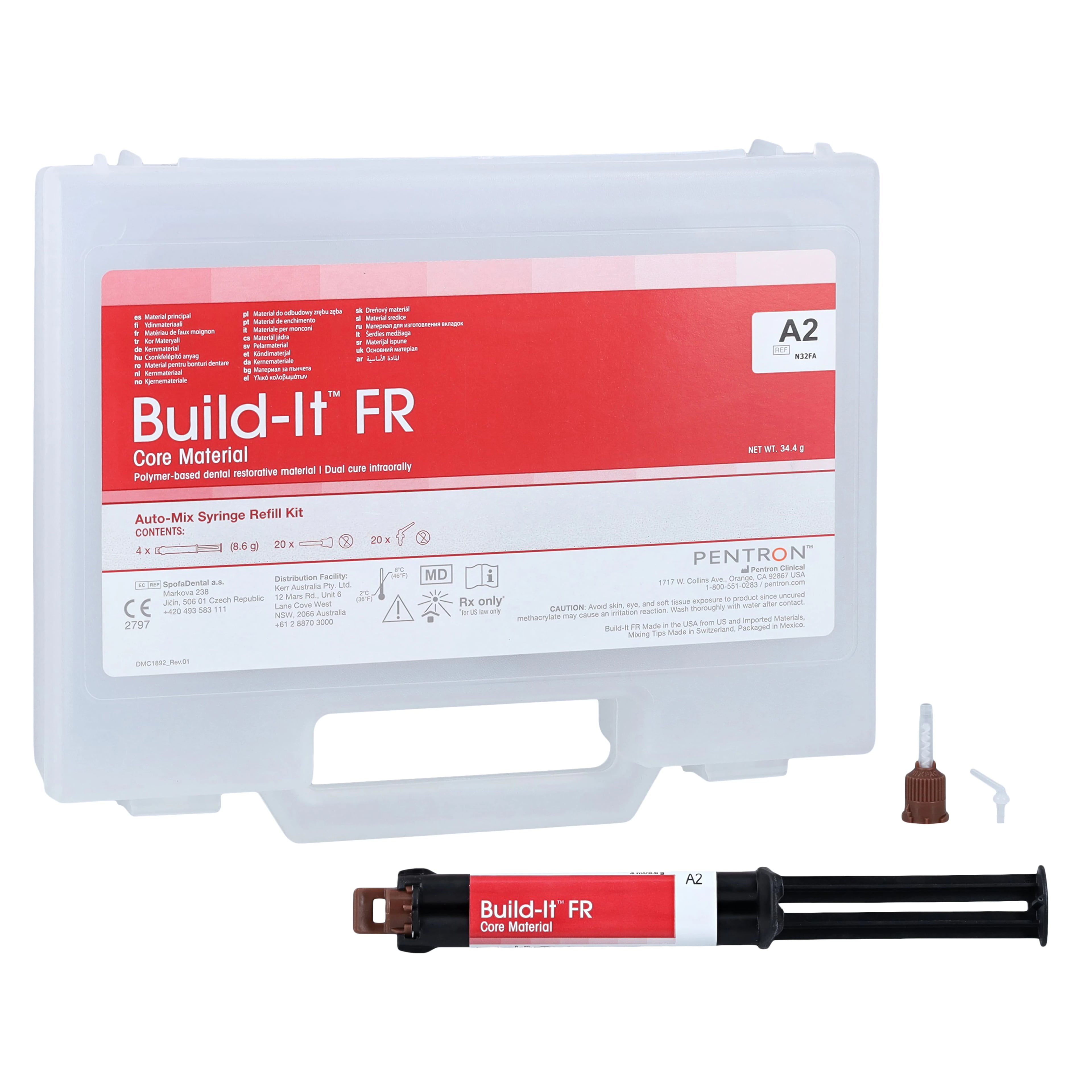 Build-It FR Fiber Reinforced Core Material, Mini-Mix Syringe Refill, Shade A2, 4 x 4 mL Syringes, N32FA