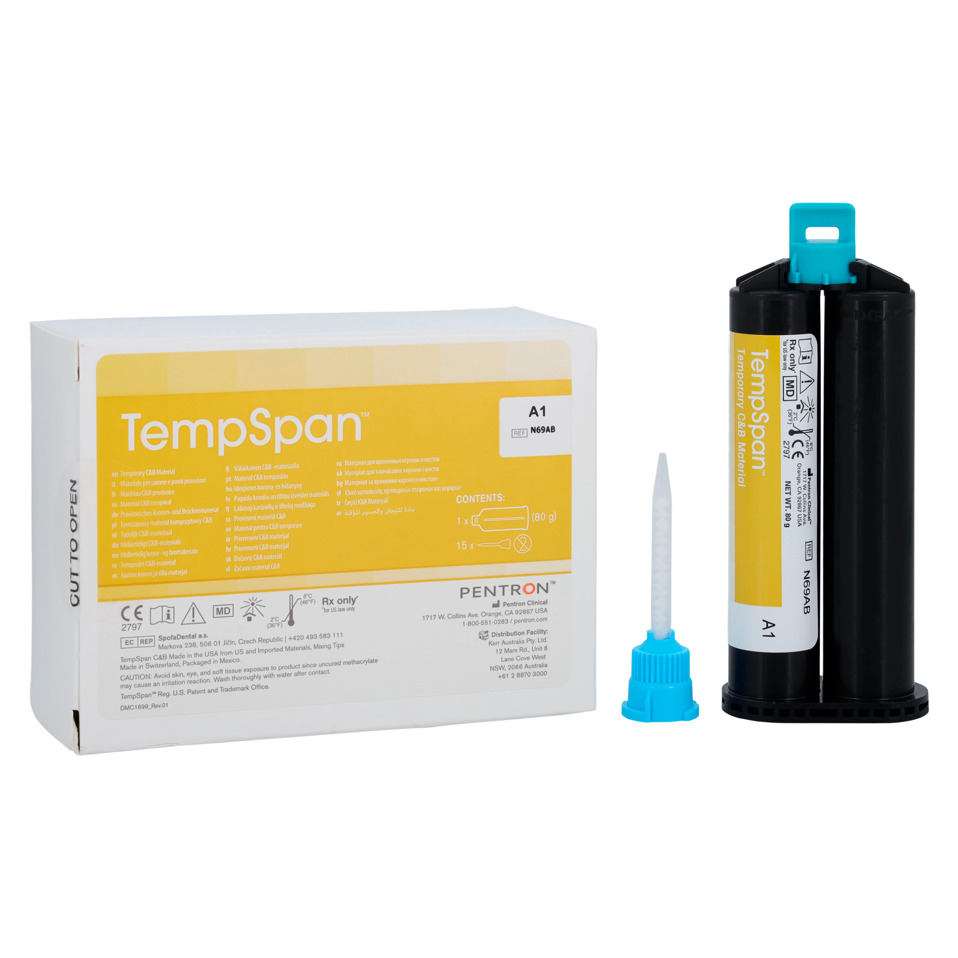 TempSpan Dual Cure Temporary Crown & Bridge Material, Cartridge Refill, Shade A1, 50 ml, 1/Pk, N69AB