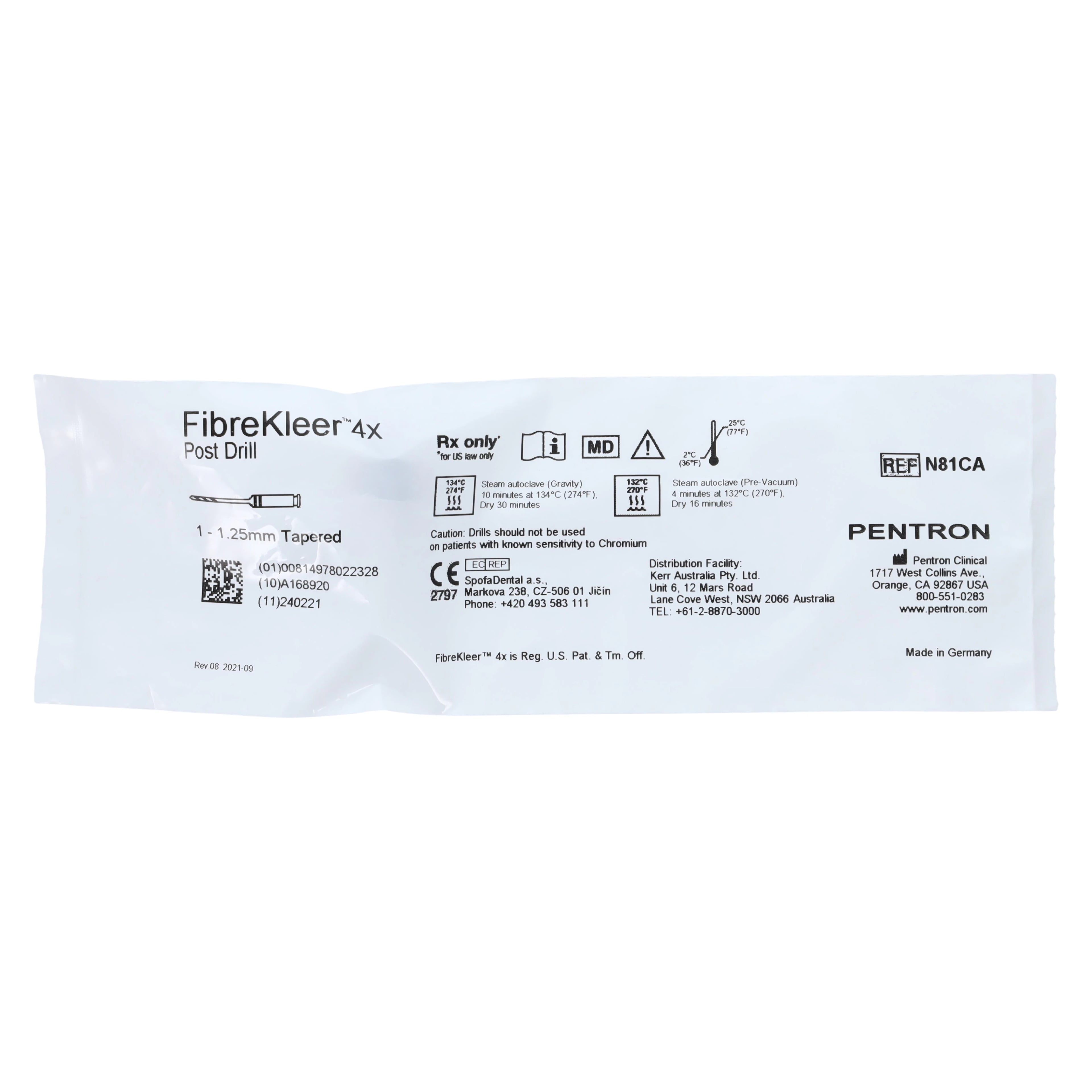 FibreKleer 4X Tapered Post Drill Refill, 1.25 mm, Black, N81CA, 1/Pk