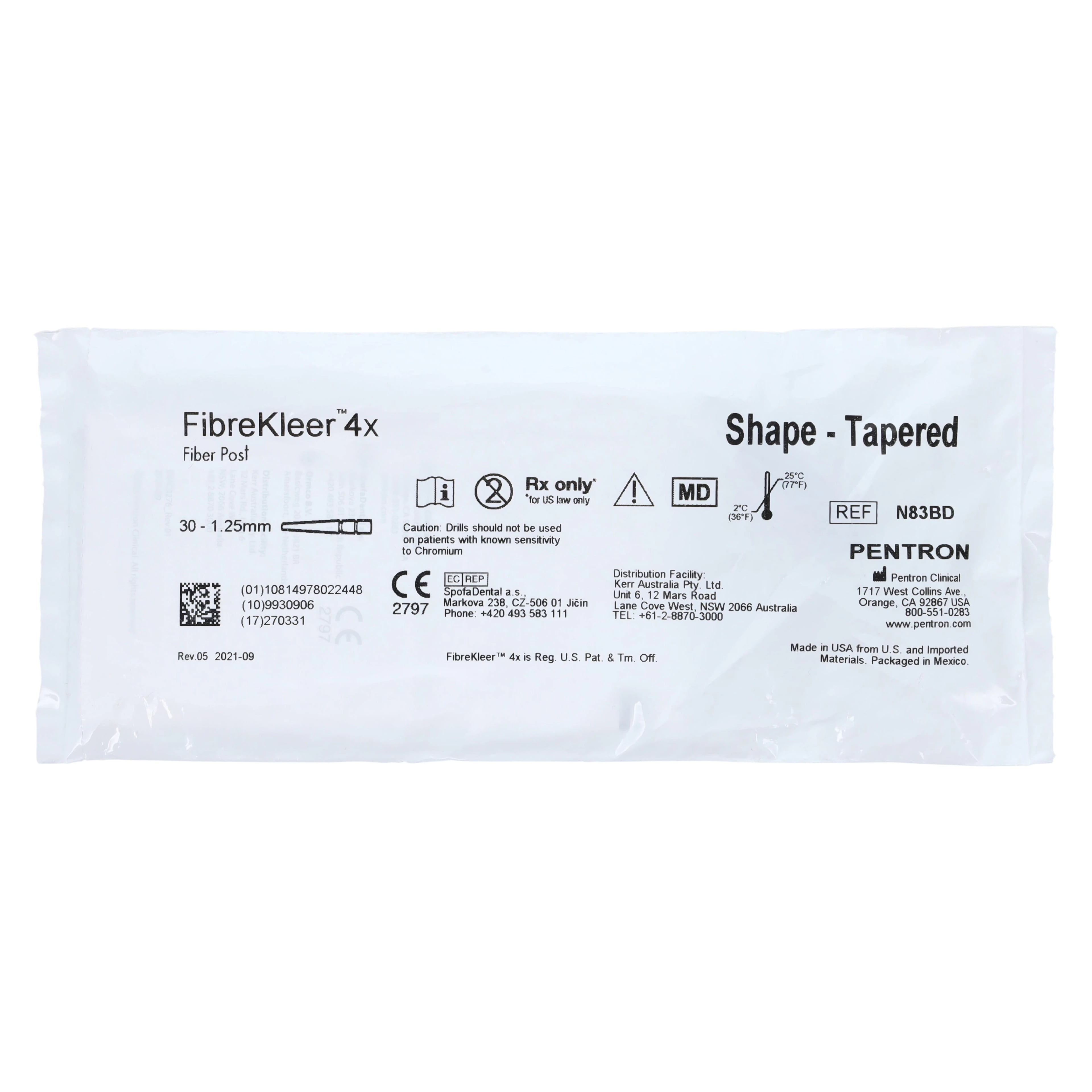 FibreKleer 4X Fiber Post Refill, Tapered, 1.25 mm, Black, 30/Pkg, N83BD