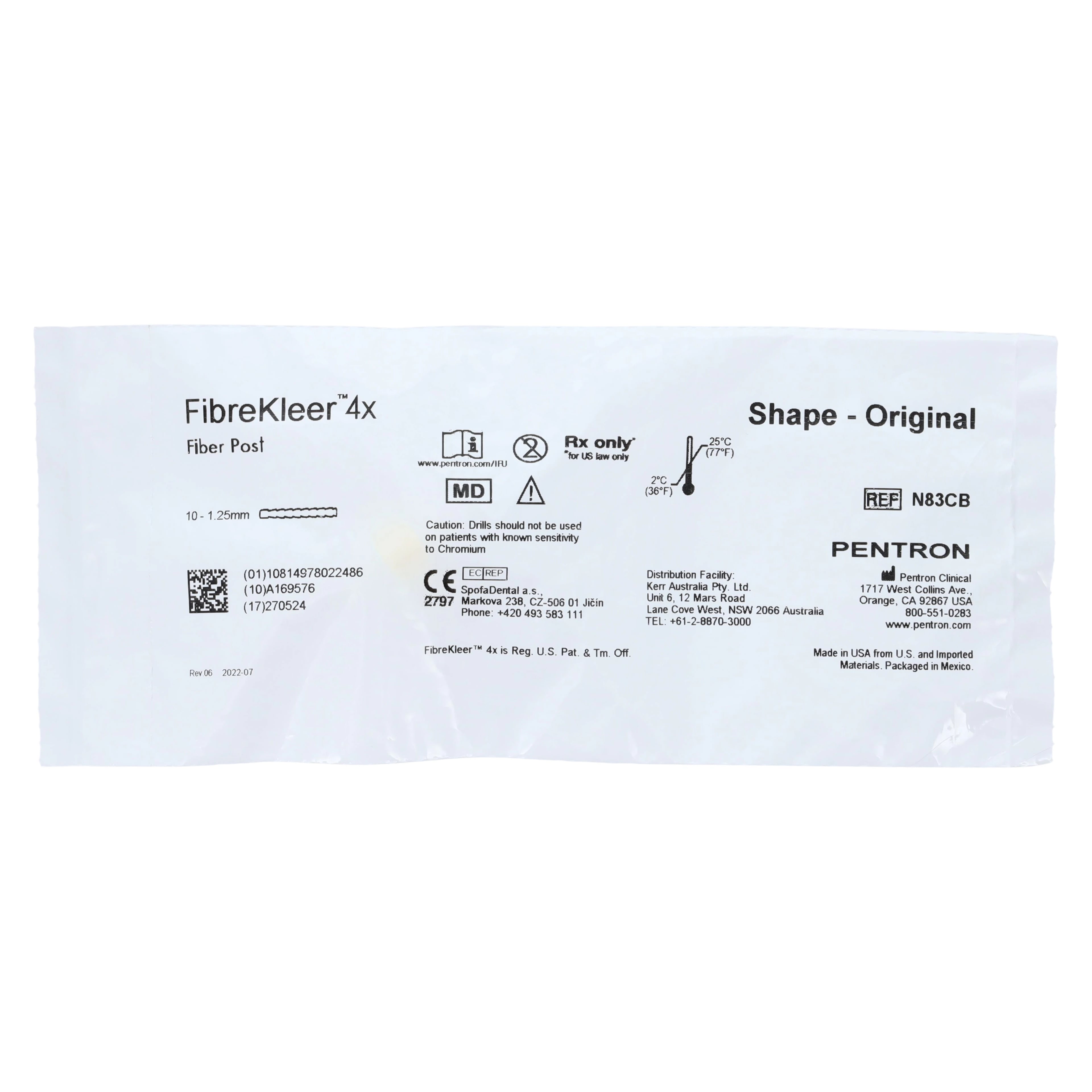 FibreKleer 4X Fiber Post Refill, Original, 1.25 mm (Yellow), 10/Pack, N83CB