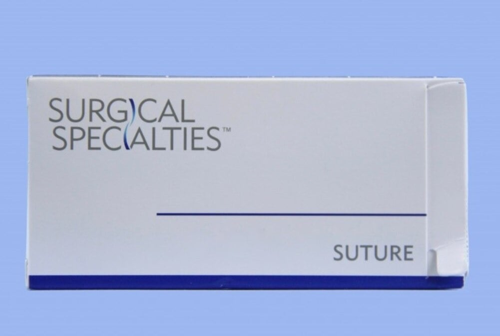 Surgical Specialties Nylon Monofilament Suture, 7-0, 18" (45cm), DSM11/C-1, Precision Reverse Cutting 3/8 Circle Needle 11mm, Black, 12/Box