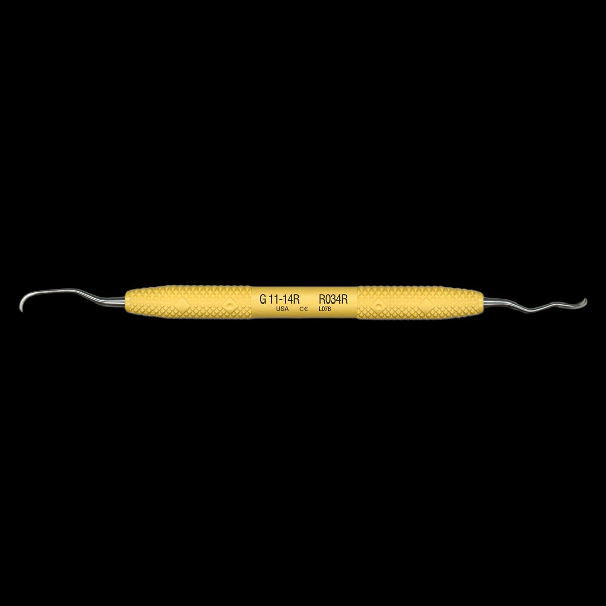 PDT Amazing Gracey 11/14 Rigid Curette, Double End, Yellow Resin Handle, R034R