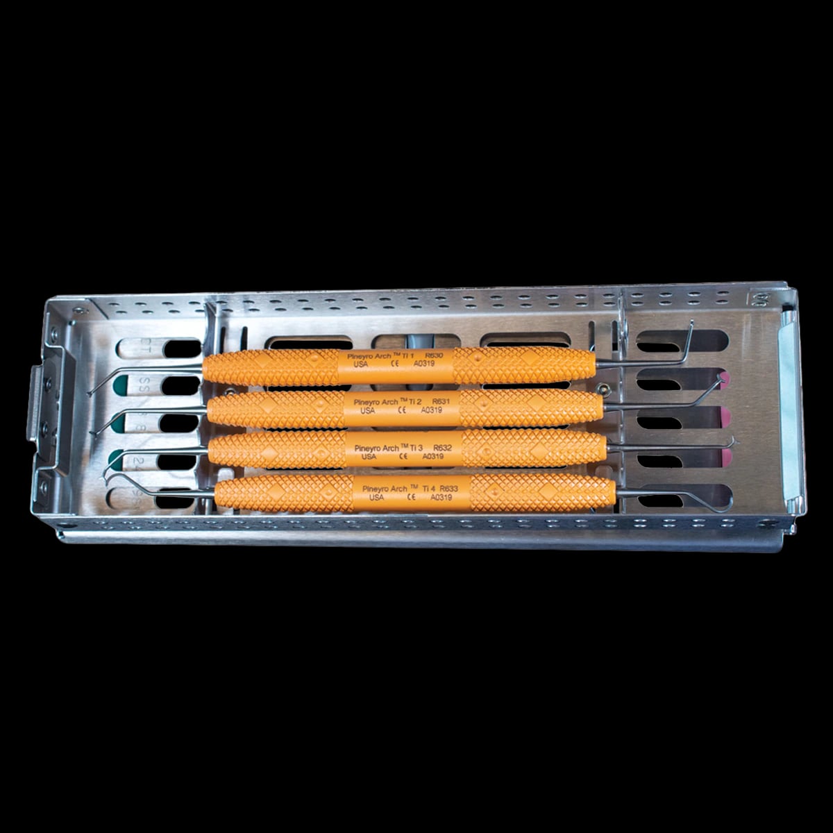 Pineyro Arch Kit with Cassette, 4-Piece Titanium Implant Maintenance Instrument Set, R630/R631/R632/R633