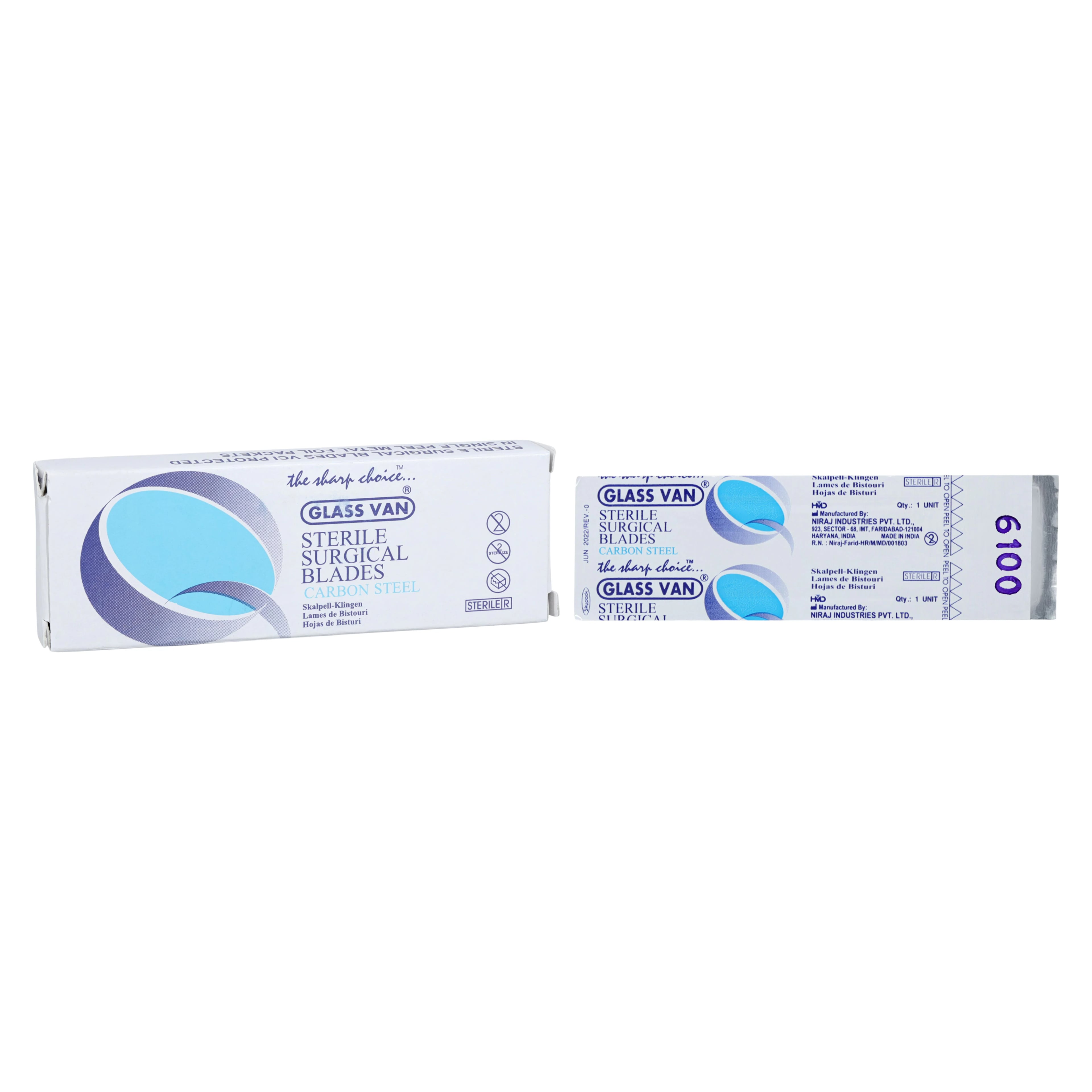 GLASSVAN #6100 Sterile Miniature Carbon Steel Surgical Scalpel Blade, Box of 12, 2002-61