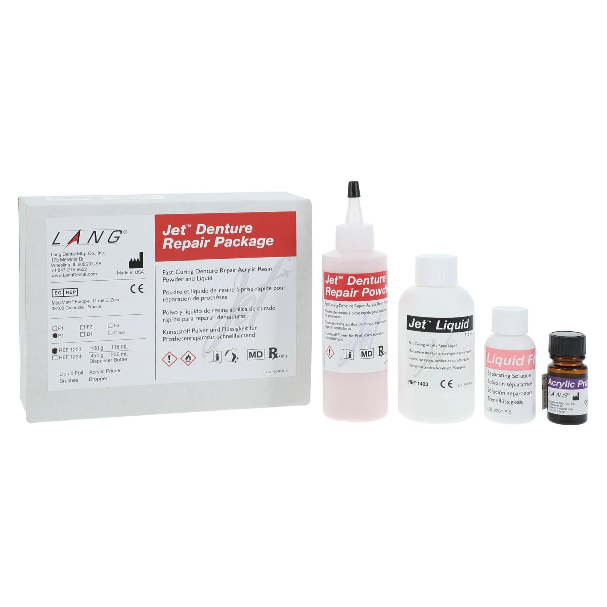 Jet Denture Repair Acrylic Resin Professional Pack, Shade P1 (Fibered Pink), 100g Powder / 118mL Liquid, 1223P