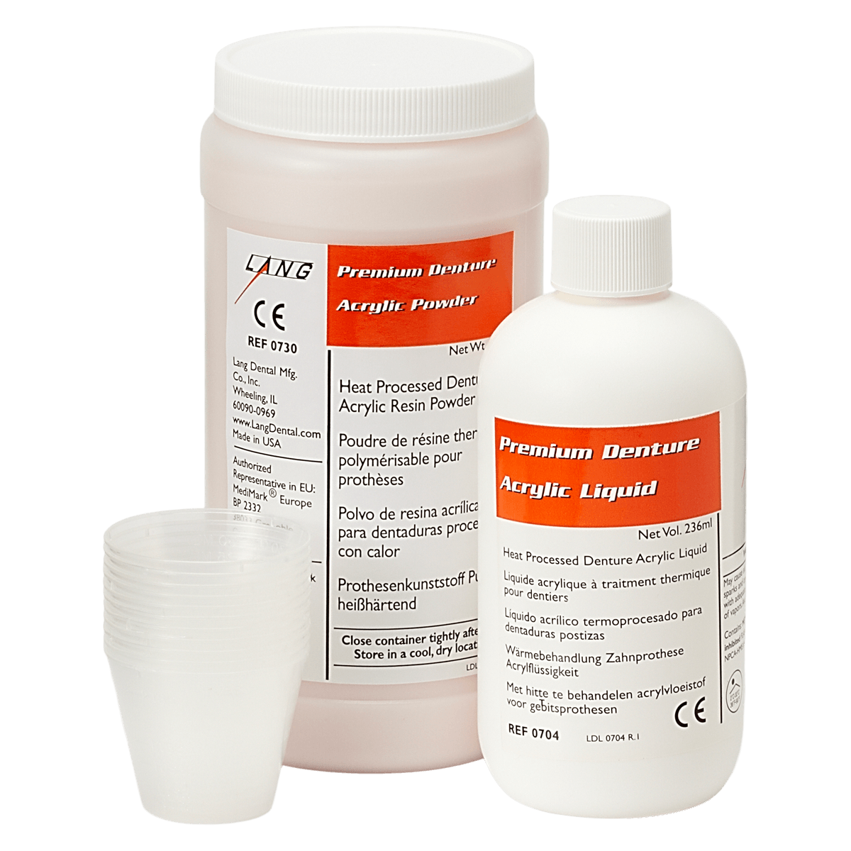Premium™ Denture Acrylic Powder and Liquid, Heat Cure, Shade P1, 1 Pound Package, 454g/236ml
