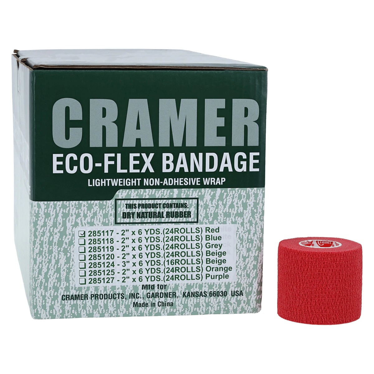 Eco-Flex Stretch Elastic Tape, 2" x 6 yd, Red, Latex-Free, 24 Rolls/Case