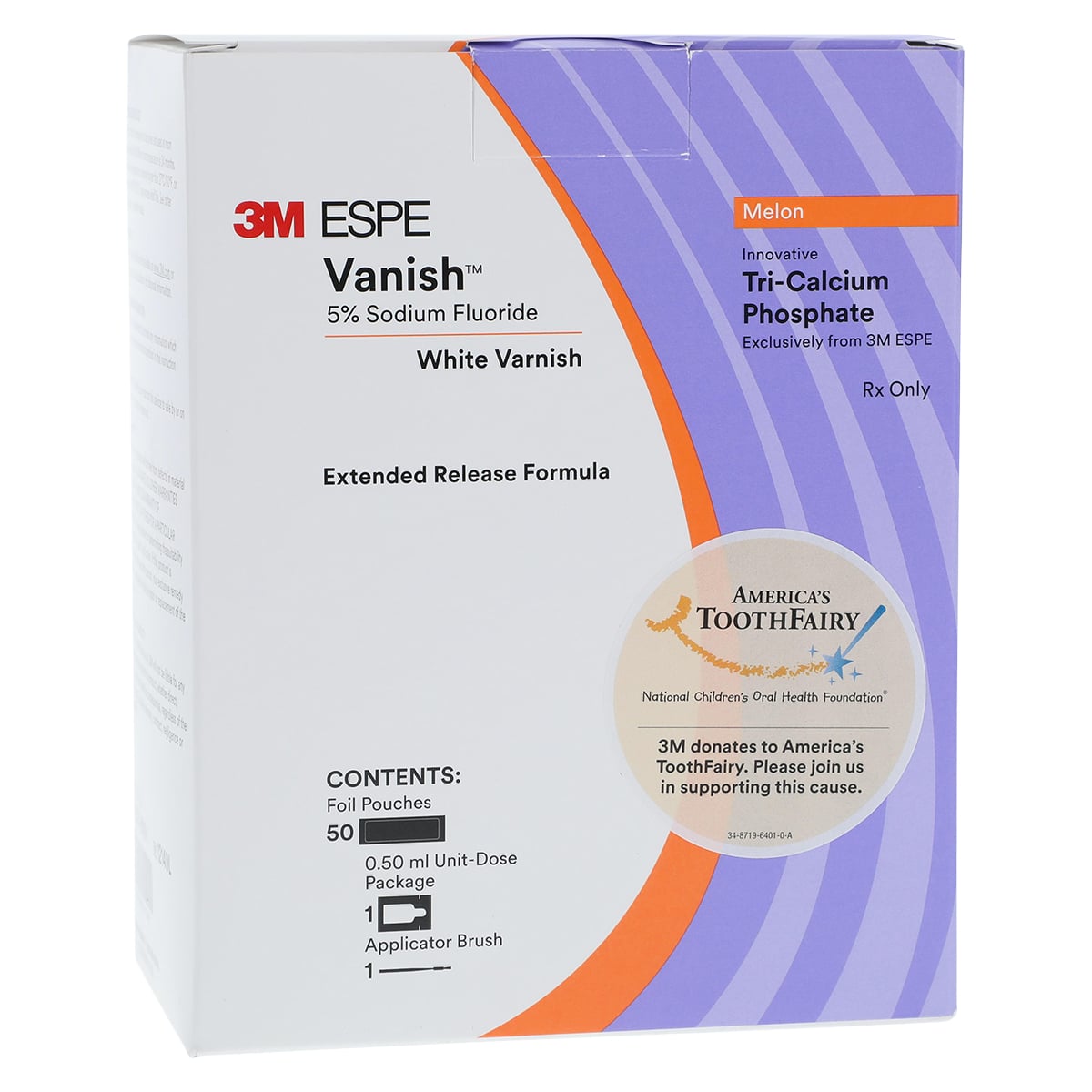 3M Vanish 5% Sodium Fluoride White Varnish with TCP, Melon Flavor, 0.5 mL Unit Dose, 50/Pk