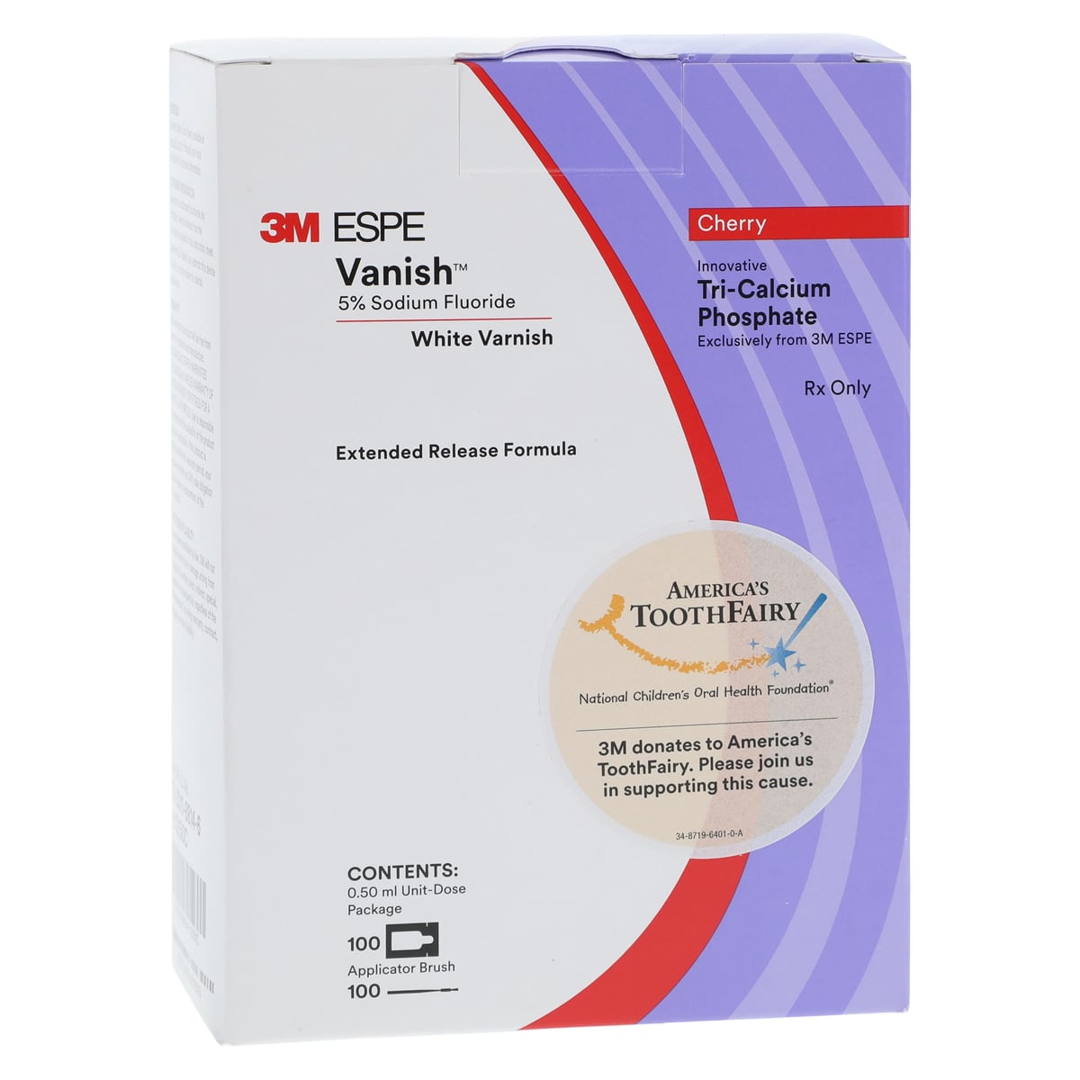 3M Vanish 5% Sodium Fluoride White Varnish with TCP, Cherry Flavor, 0.5 mL Unit Dose, 100/Bx, 12150C
