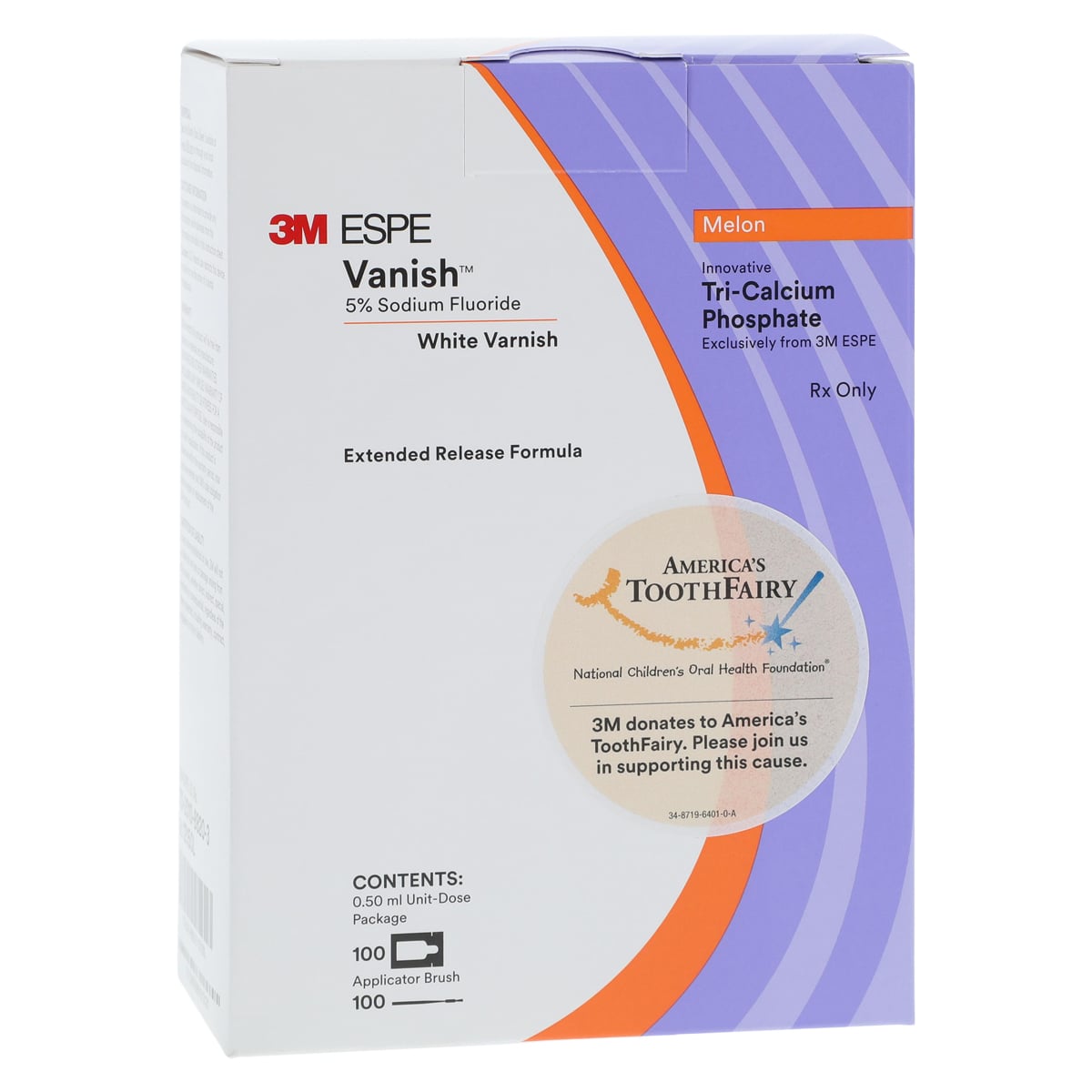 3M Vanish 5% Sodium Fluoride White Varnish with TCP, Melon Flavor, 0.5 mL Unit Dose, 100/Box, 12150L