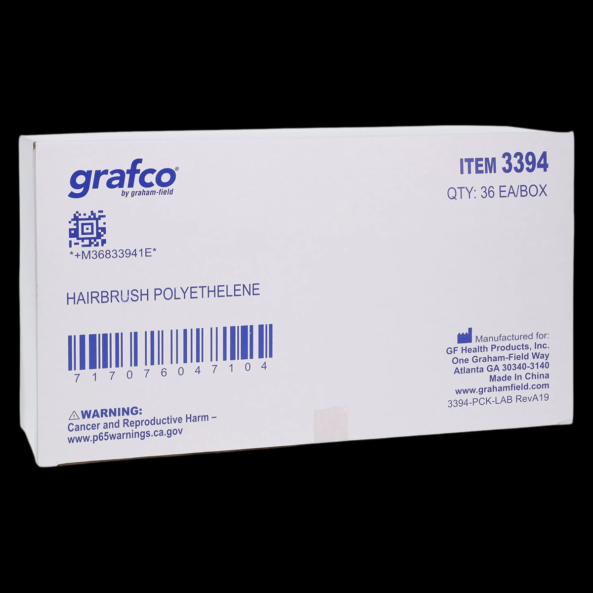 Graham-Field Hair Brush, Nylon Bristle/Polyethylene, 36/Box