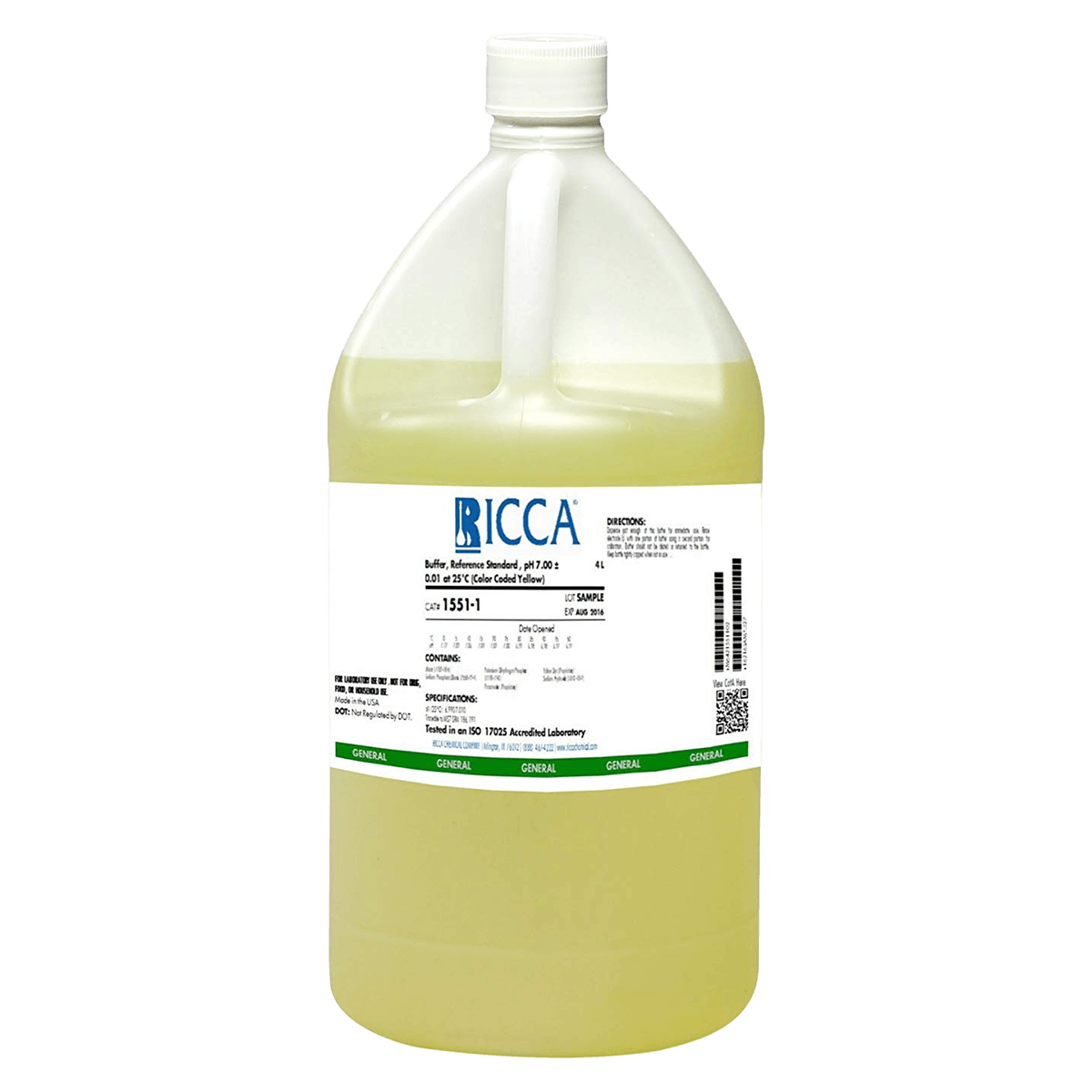 Ricca Chemical Reference Buffer Solution, pH 7.00, Yellow, 1 Gallon