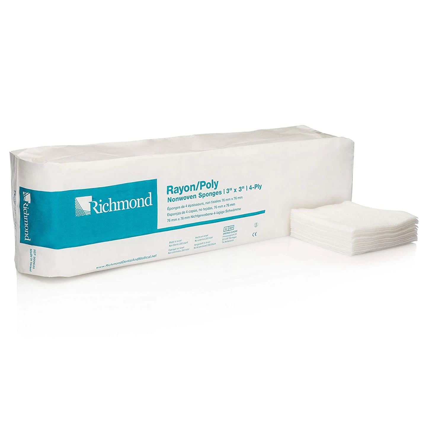 Richmond Rayon/Poly Nonwoven Sponges, 3" x 3", 4-Ply, Non-Sterile, 4000/Case, 300635