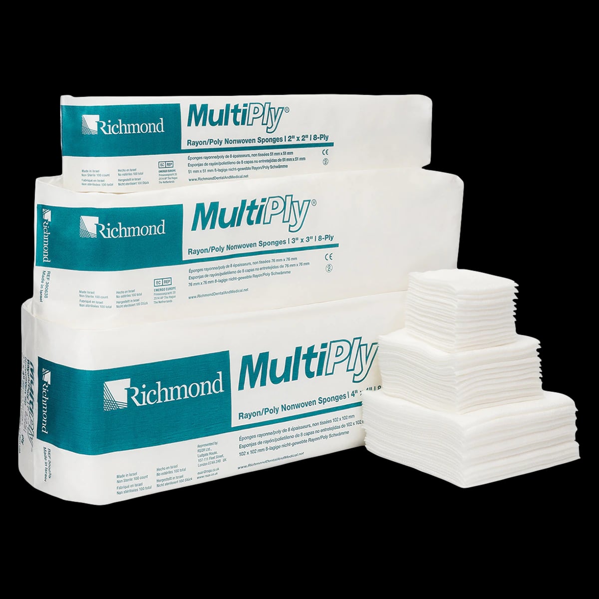 Richmond MultiPly Rayon/Poly Nonwoven Sponges, 2" x 2", 8-Ply, Non-Sterile, 3000/Case, 300637
