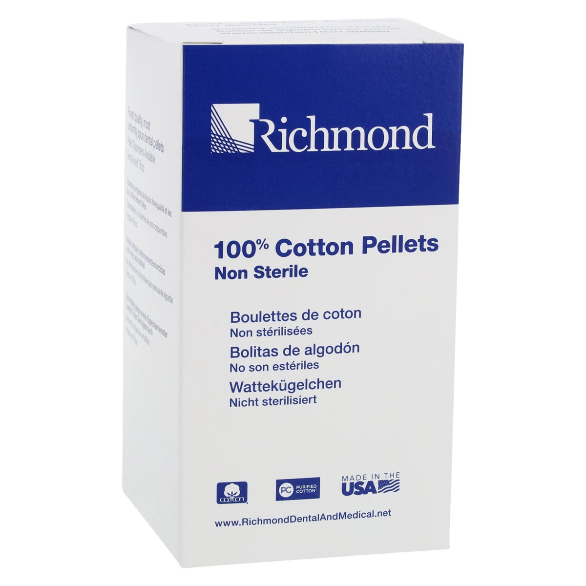 Richmond Dental Cotton Pellets, Size 2, 7/32" Diameter, 100% Purified Cotton, 2550/Box, 100107