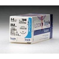 LOOK™ Sharpoint™ Silk Braided Suture, 5-0, Black, 18" (45 cm), C-6 Reverse Cutting 3/8 Circle Needle, 12/Box, 754B