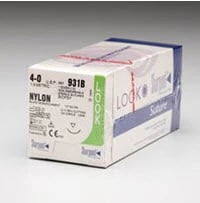 Look 6/0, 8" Nylon Black Monofilament Non-absorbable Suture with Precision Reverse Cutting C3 Needle (3/8 Circle), 12/Box, DSM13