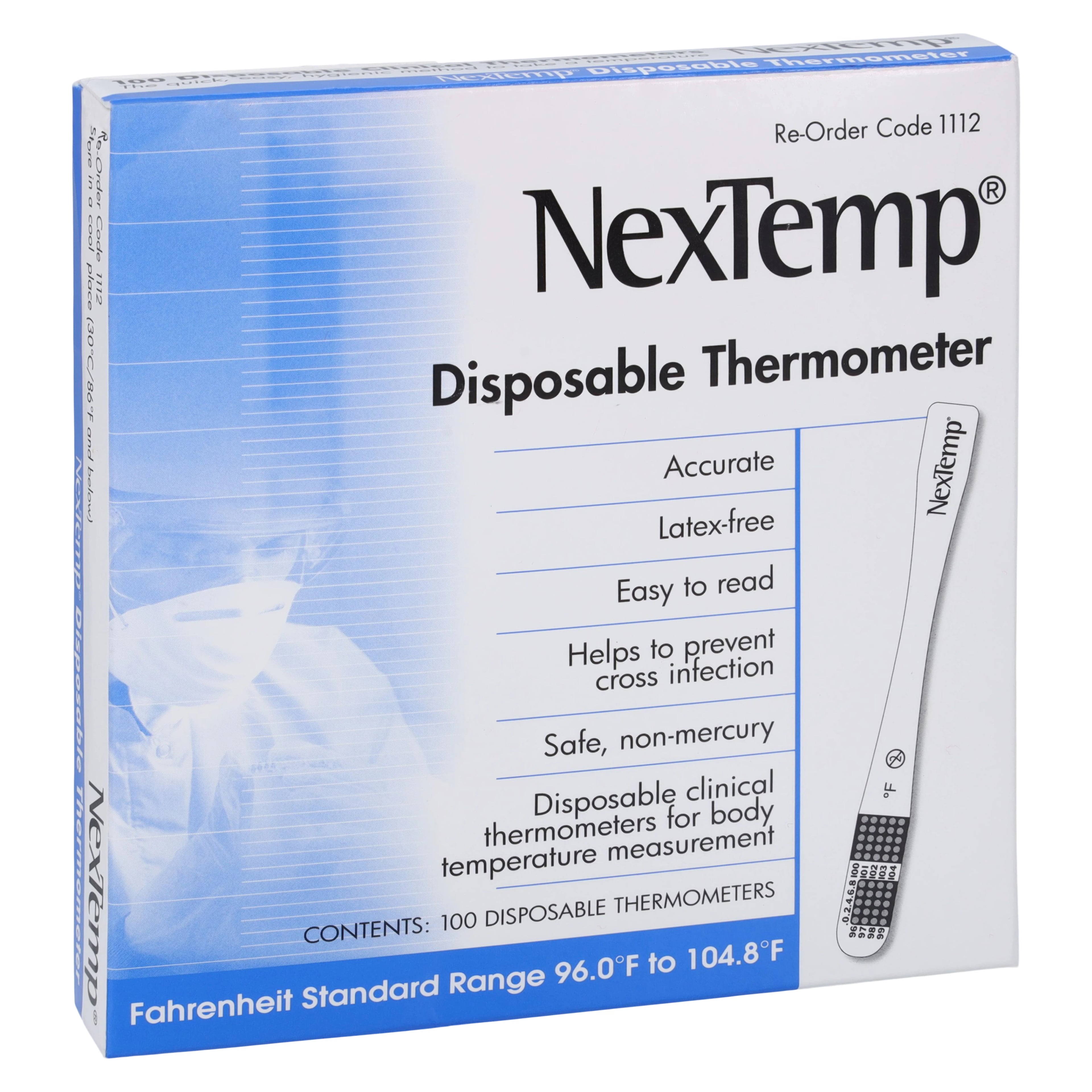 NexTemp Strip Thermometer Disposable, Fahrenheit, 100/Box
