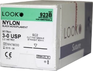 Sharpoint Suture Nylon Monofilament 3-0, 30" Black, SC-2 Cutting Straight Needle 60mm, Non-Absorbable, 12/Box