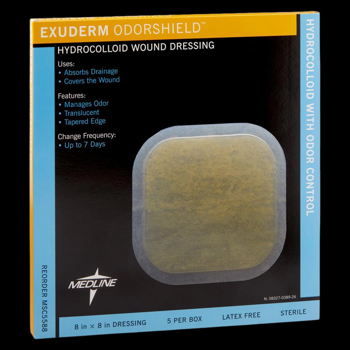 Exuderm OdorShield Hydrocolloid Odor Control Dressing, 8x8", Sterile, Absorbent, Latex-Free