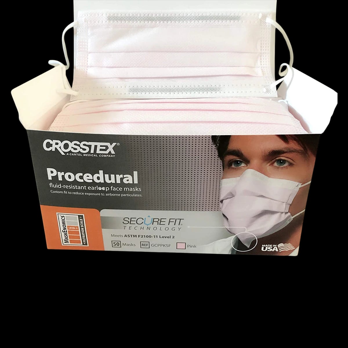 Crosstex Secure Fit™ Procedural Earloop Face Mask, ASTM Level 2, Pink, 50/Box, GCPPKSF