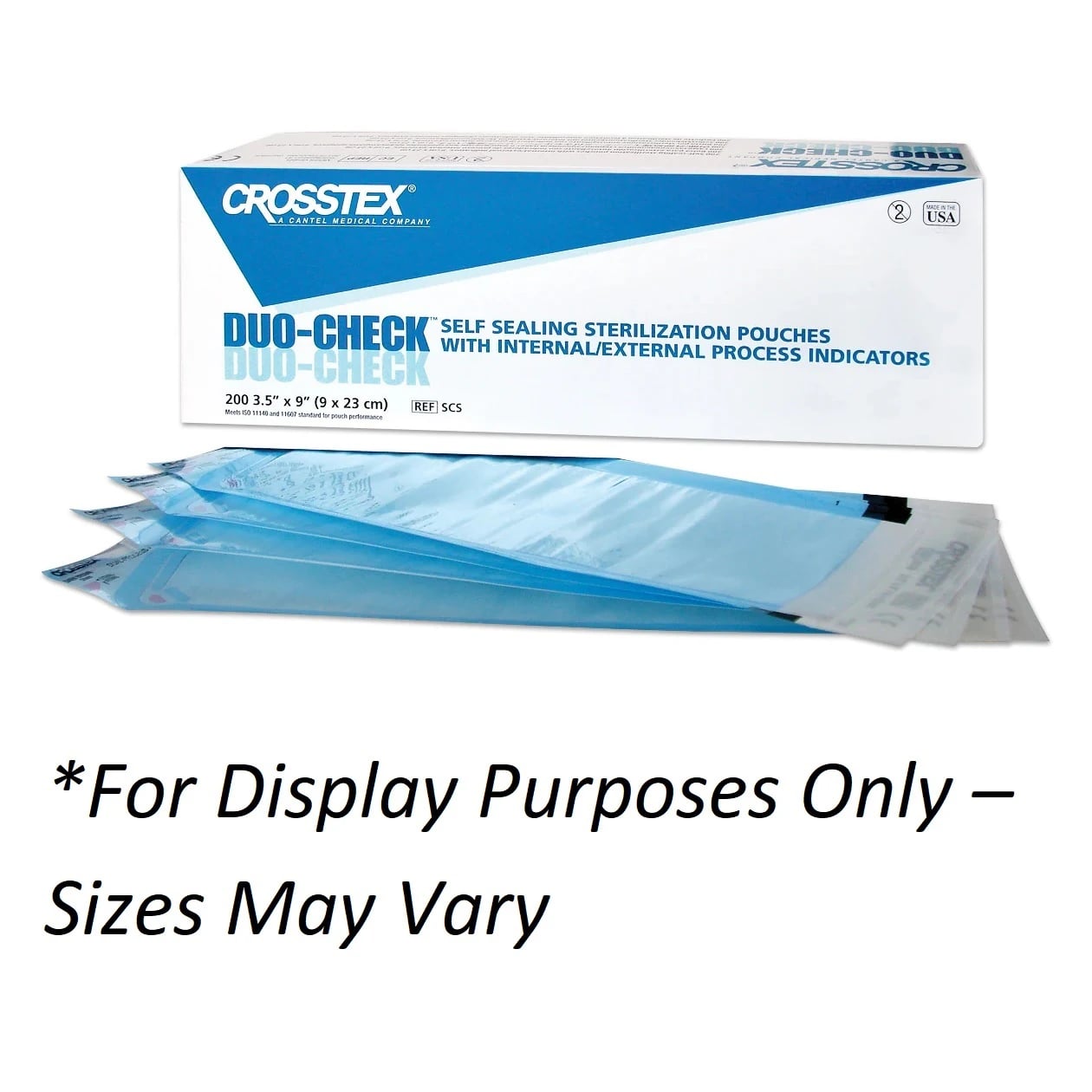 Crosstex Duo-Check Self-Seal Sterilization Pouches, 2-3/4" x 9", Blue, 200/Box, SCX