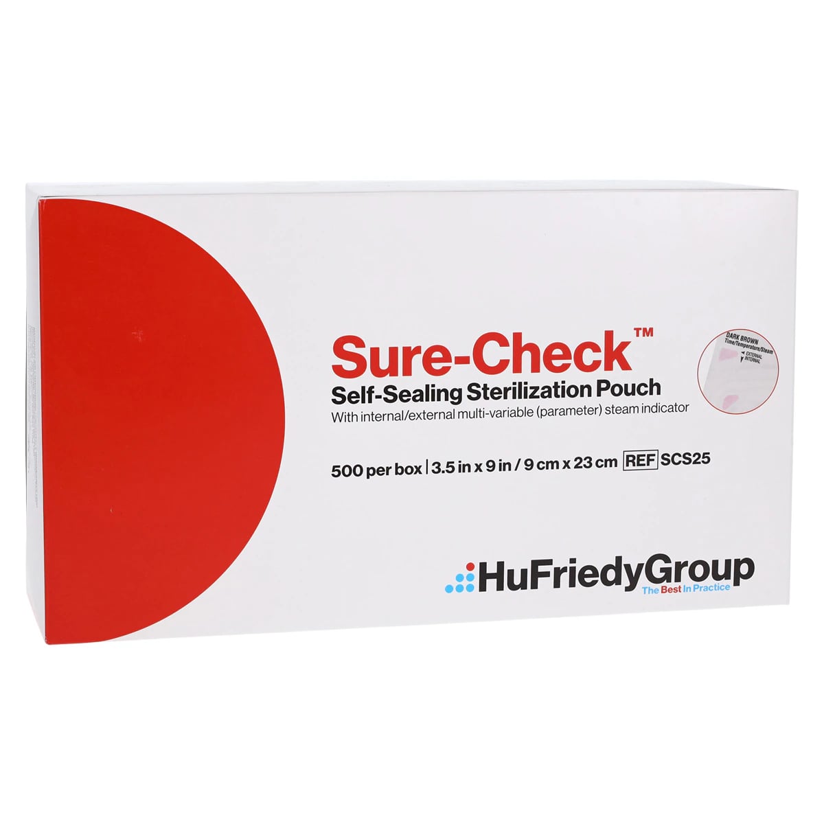 Crosstex Sure-Check Sterilization Pouches, 3.5" x 9", Self-Sealing, Steam & EtO, 500/Box, SCS25